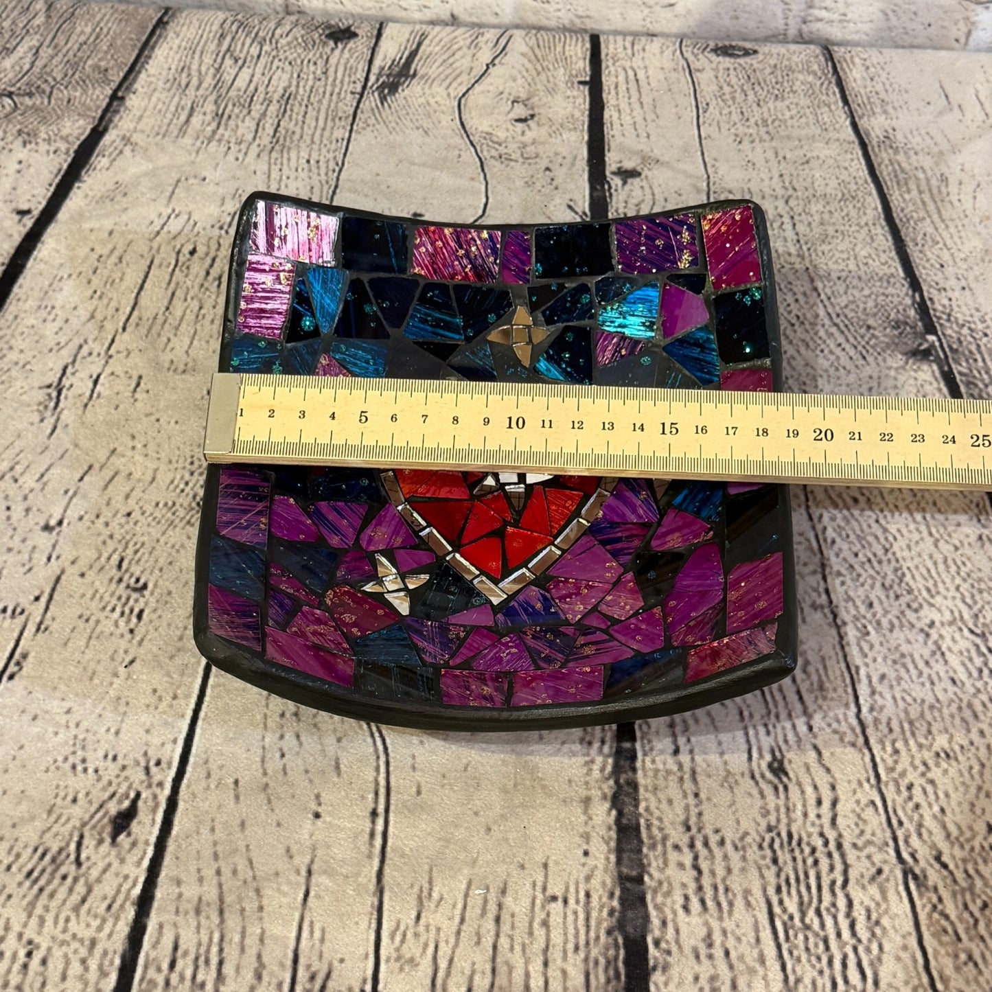 20cm Purple Red Heart Square Mosaic Handmade Ceramic Glass Tile Bowl Fruit1