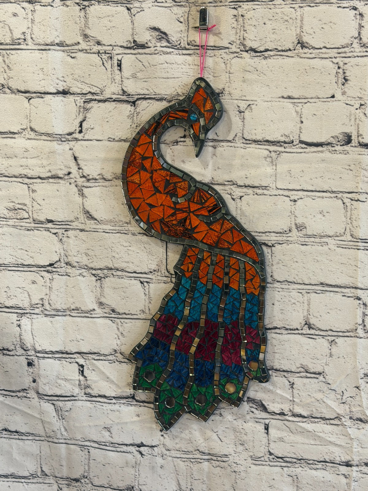 Rainbow Orange Peacock Mosaic Tile Wall Mirror 45cm x 20cm Handmade New2