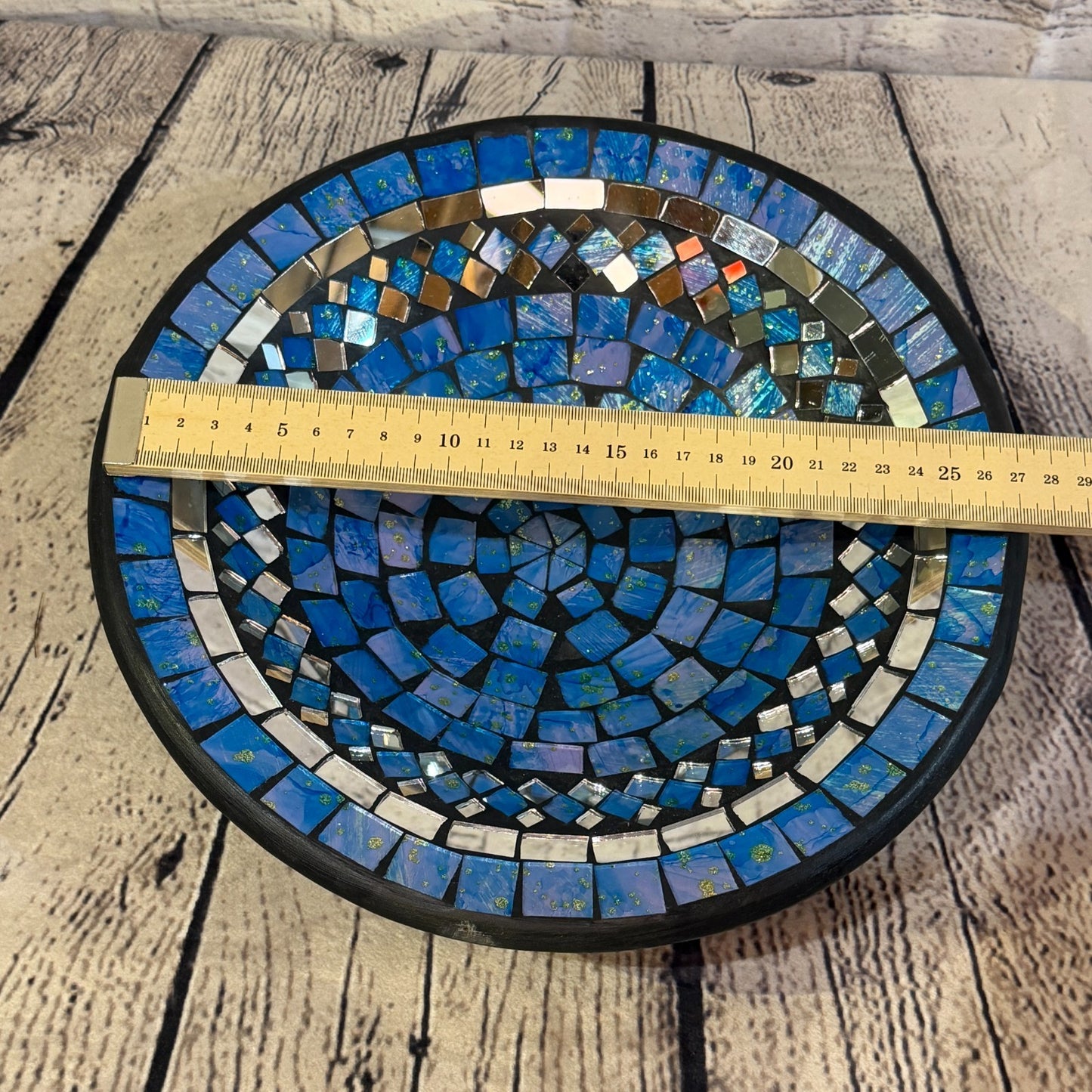 28cm Light Blue Round Mirror Mosaic Handmade Ceramic Glass Tile Bowl Fruit1