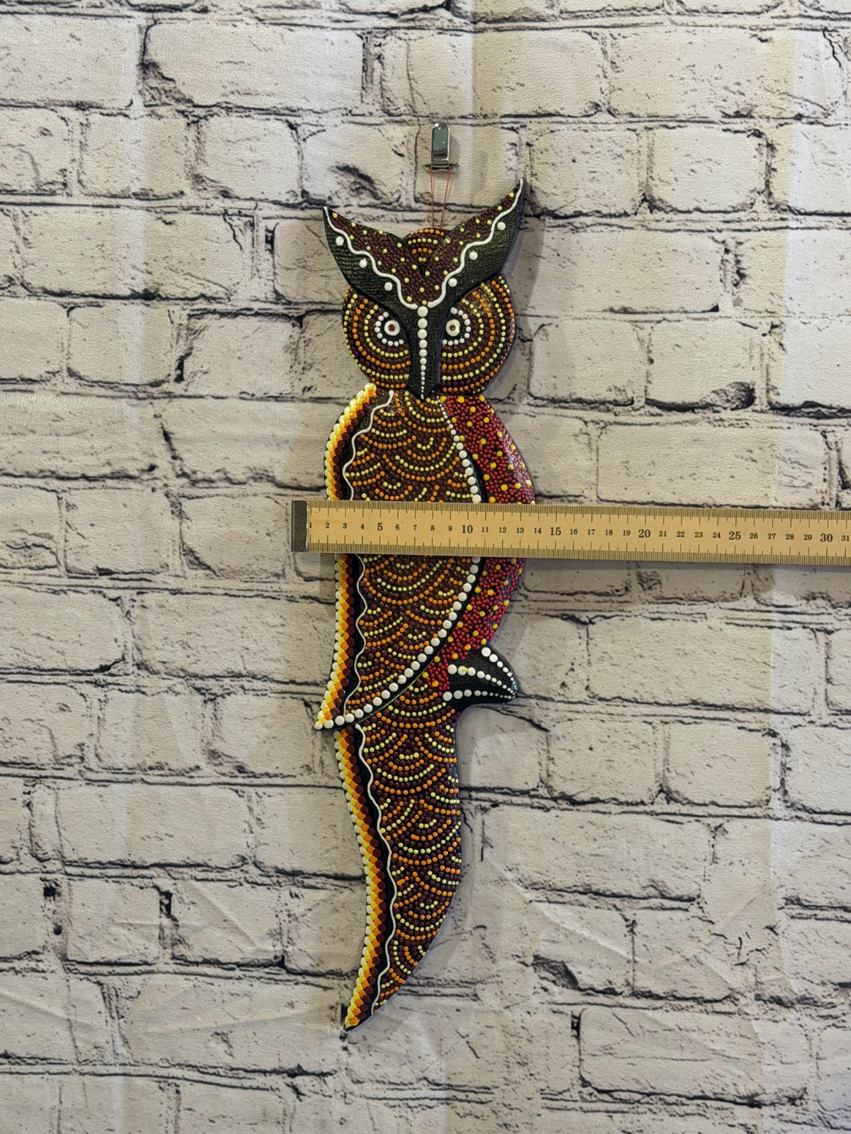 45cm Owl Bird Carved Wooden Dot Painted Ethnic Tribal Tiki Wall Art No 13