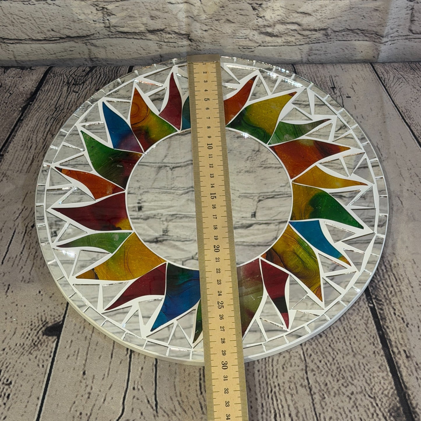 Rainbow White Sun Flame Mosaic Tile Wall Mirror 30cm x 30cm 12 Inches Handmade4
