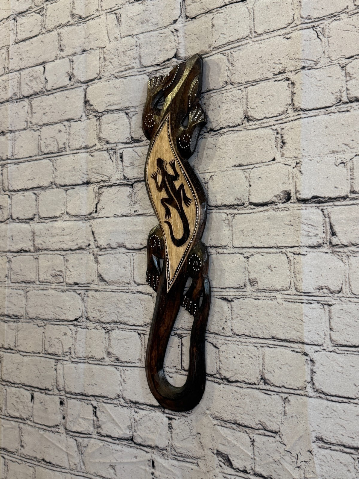 50cm Gecko Gecko Carved Wooden Brown Work Painted Ethnic Tribal Tiki Wall Art1