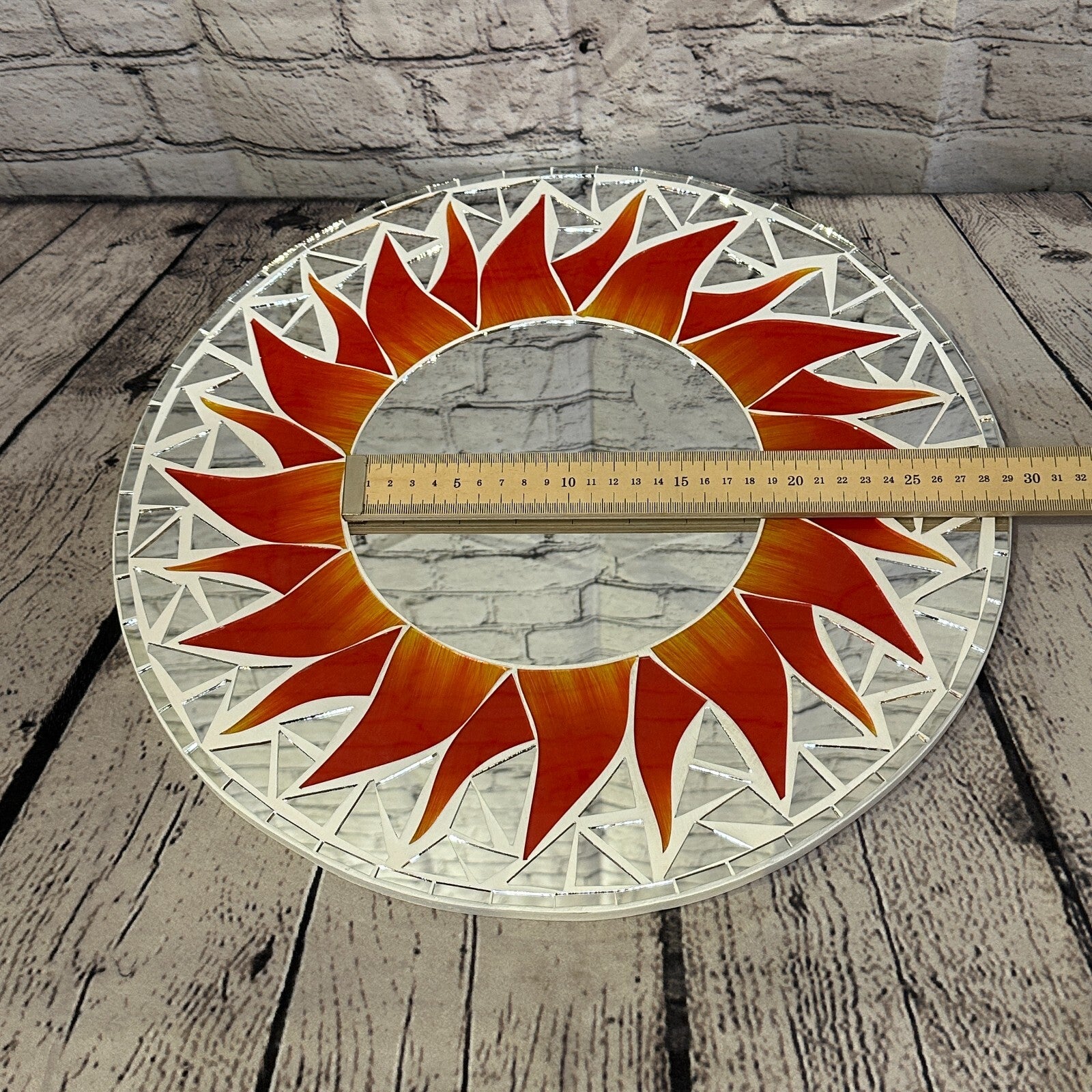 Red Flame Sun Mosaic Tile Wall Mirror 40cm x 40cm 16 Inches Handmade New5