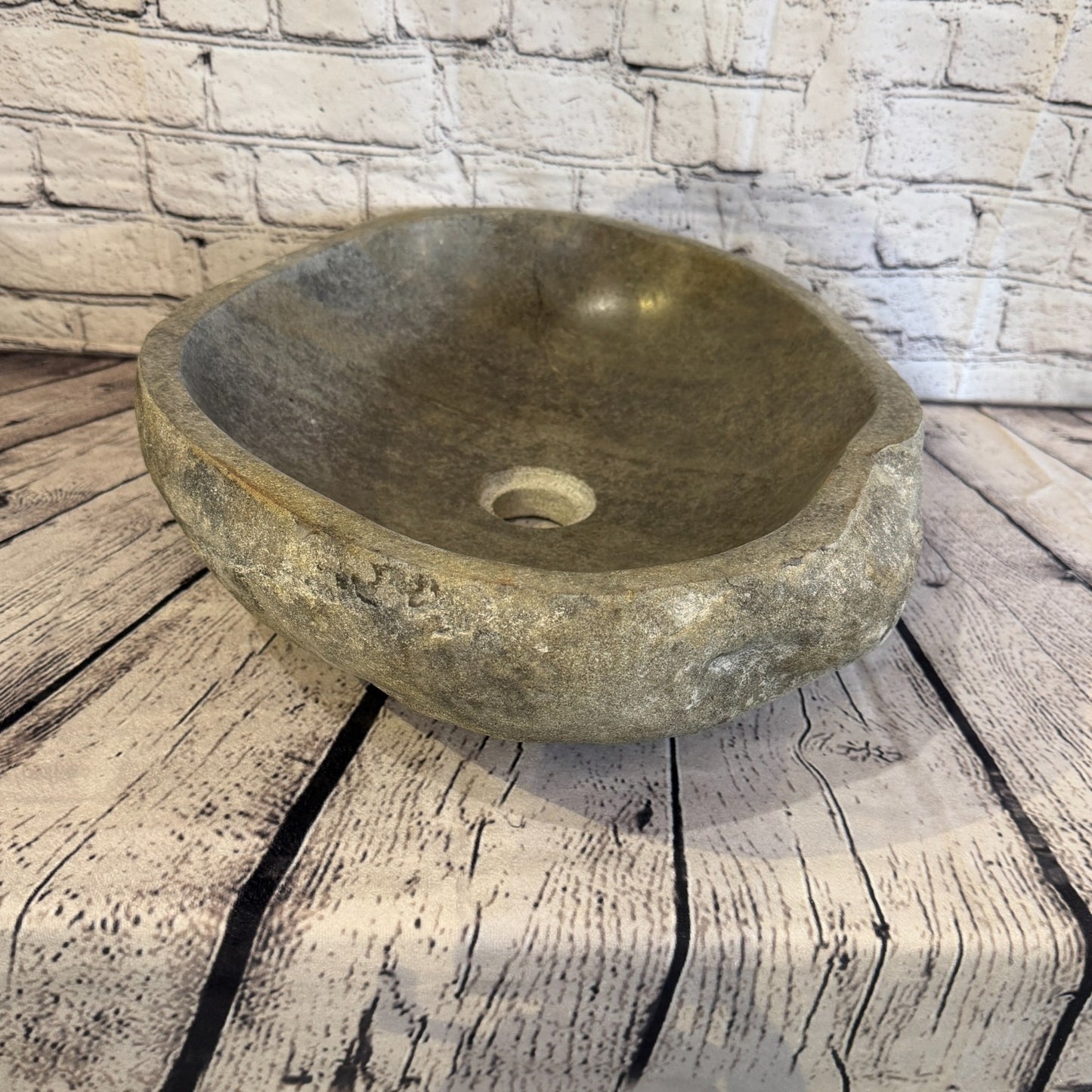 44cm x 35cm Wash Basin Bathroom Counter Top Washing River Stone Bowl Sink No 121