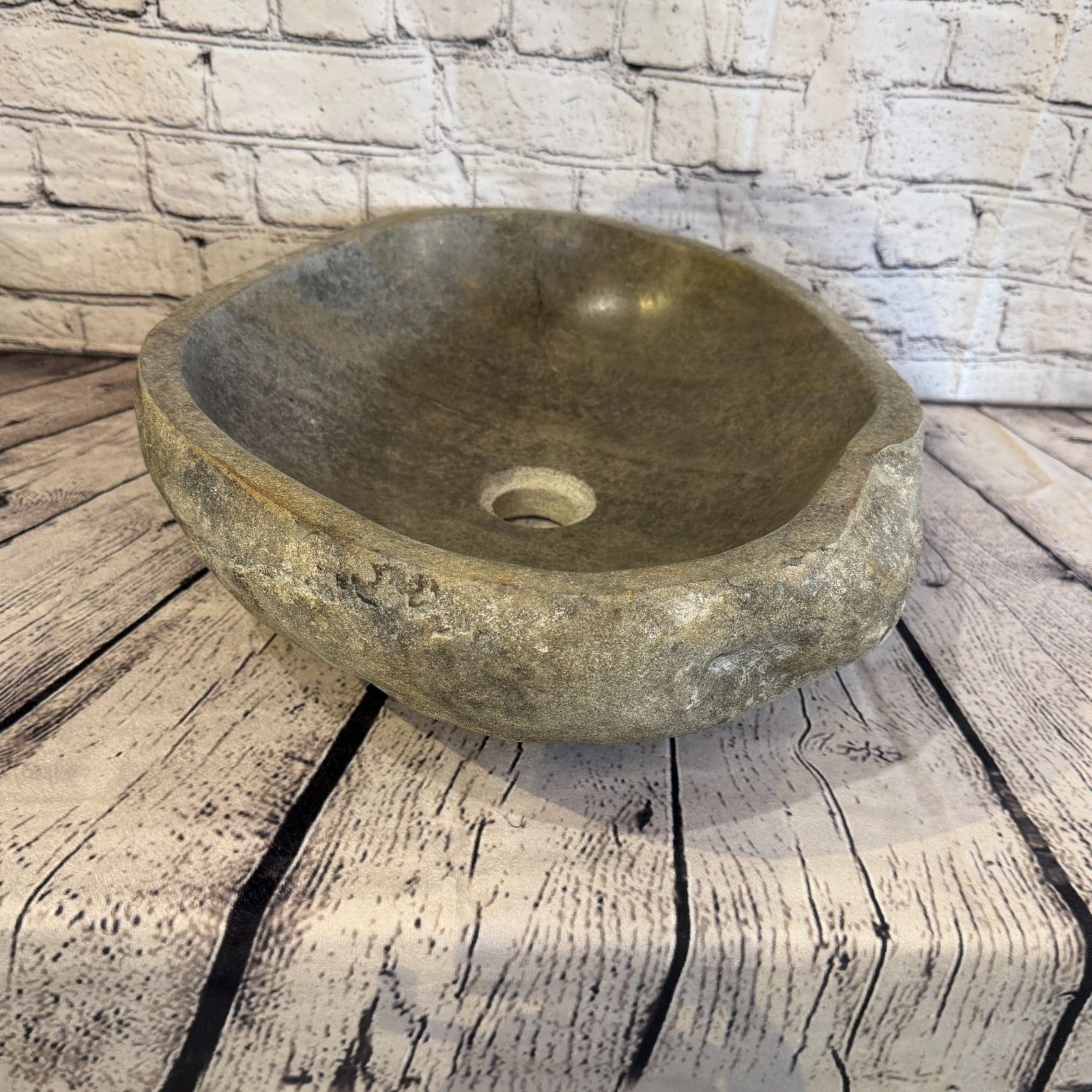 44cm x 35cm Wash Basin Bathroom Counter Top Washing River Stone Bowl Sink No 121
