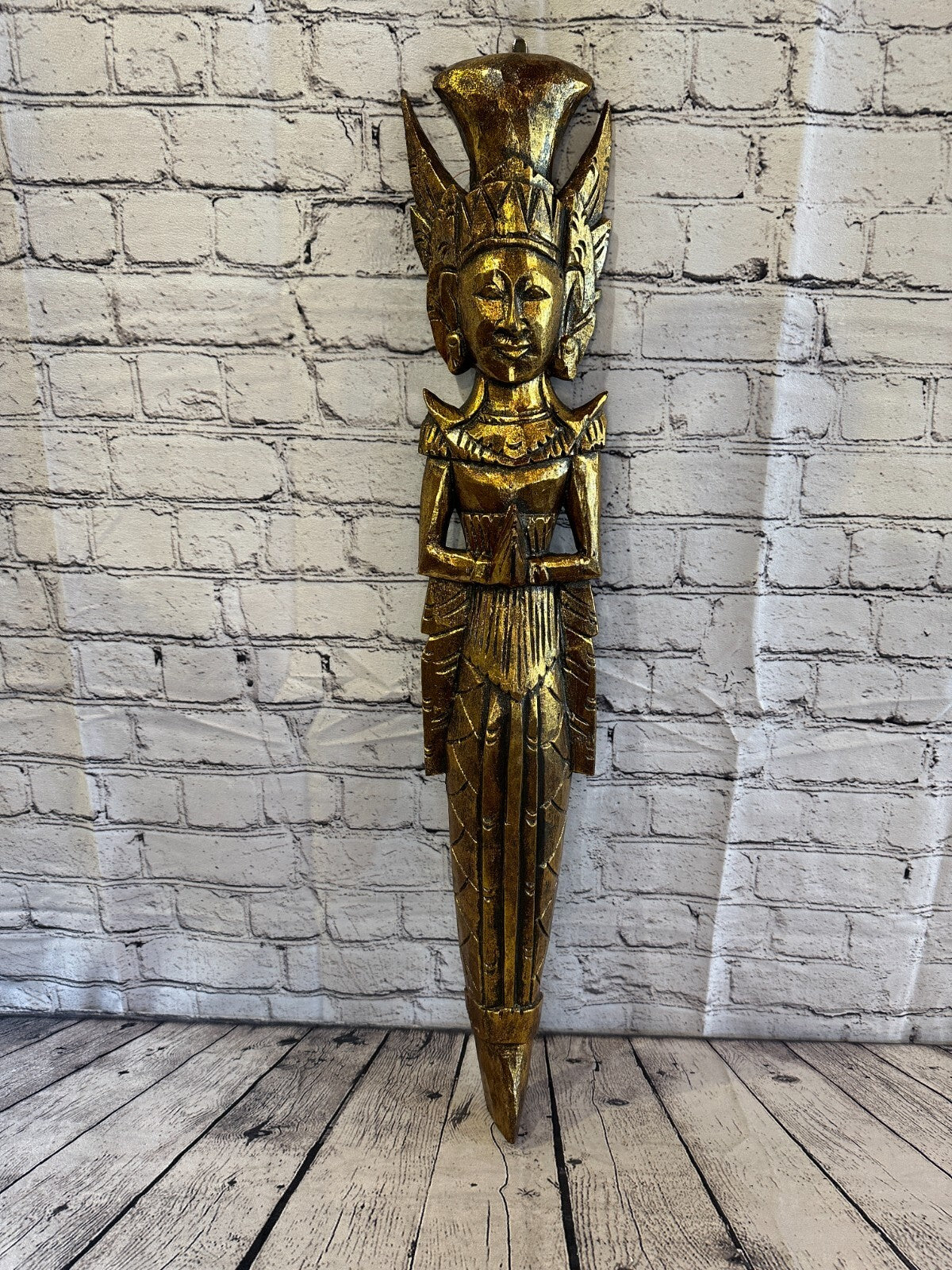 Gold Antique Colour Sita Dewi Bali Rice Goddess Wings Mermaid Wood 80cm Pair7