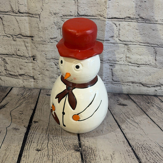 25cm x 12cm Red Top Hat Snowman Handcrafted Wood Xmas Christmas Ornament0
