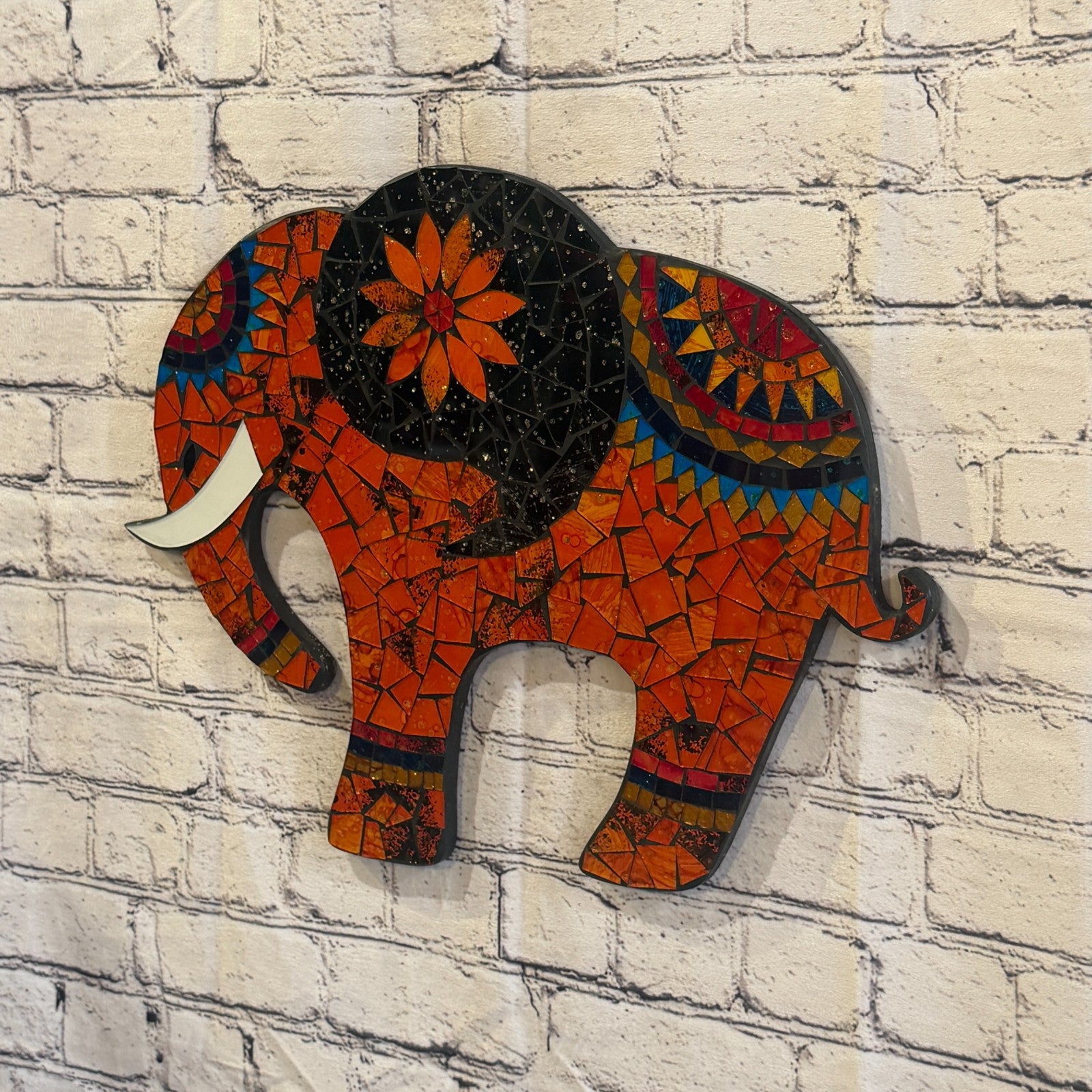 Orange Elephant Mosaic Tile Wall Mirror 40cm x 40cm 16 Inches Handmade2