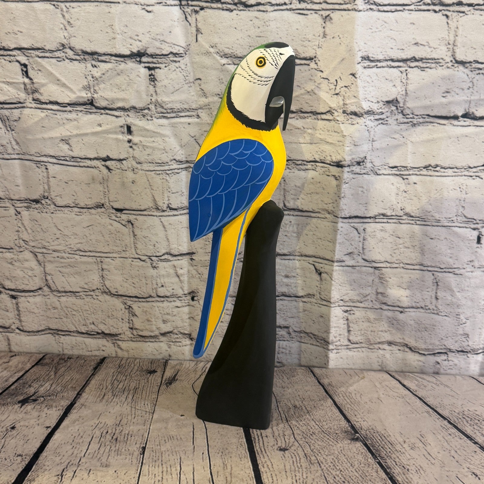 40cm Bright Blue Parrot Bird Ornament Statue Fair Trade Hand Made Carved Wood0