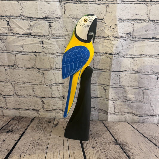 40cm Bright Blue Parrot Bird Ornament Statue Fair Trade Hand Made Carved Wood0