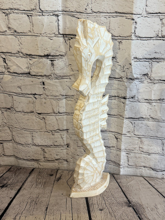 50cm White Wooden Shabby Seahorse Statue Ornament Fair Trade Handcarved0