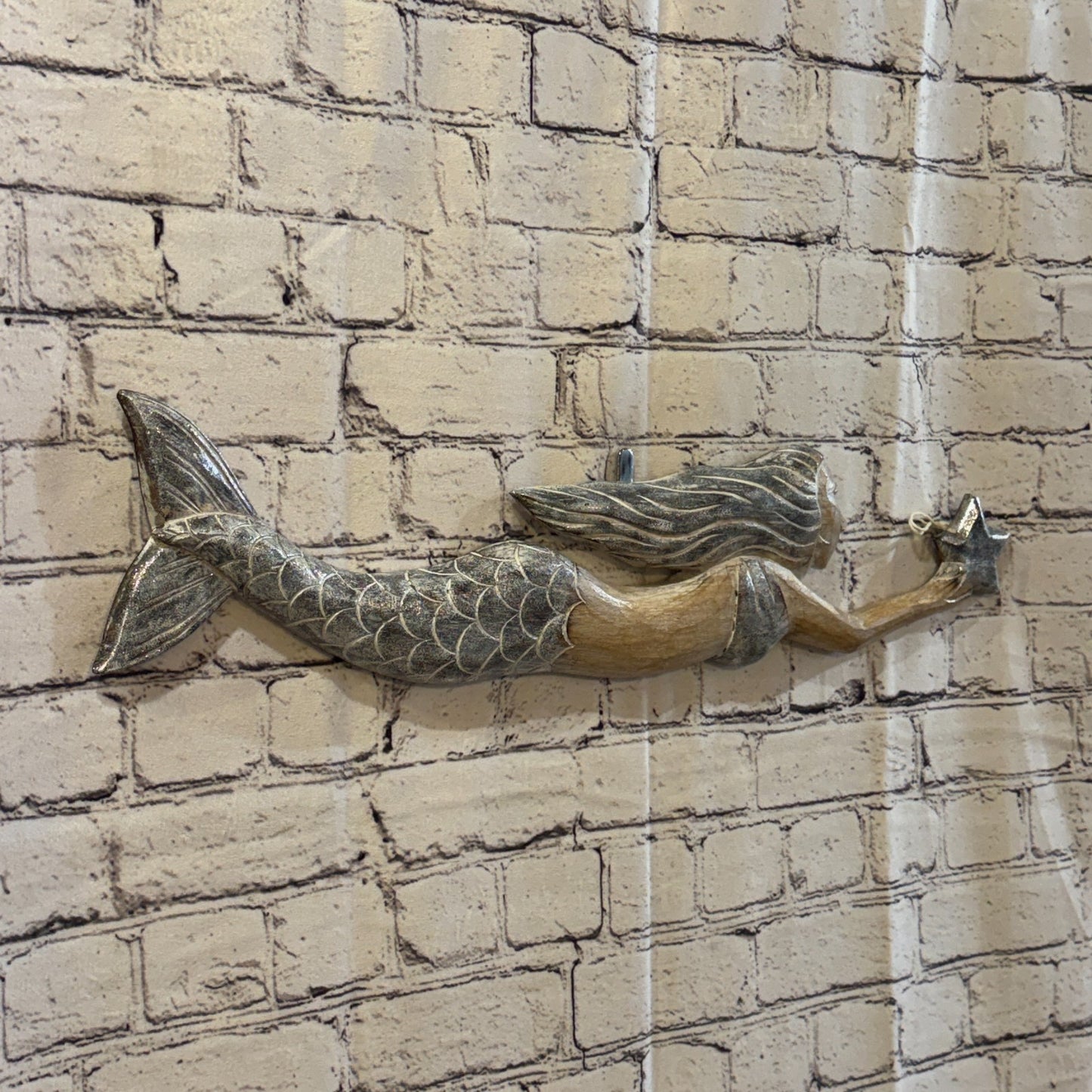 60cm Brown Wooden Mermaid Wall Decor Beach Art Hanging Mermaid Plaque Nautical1