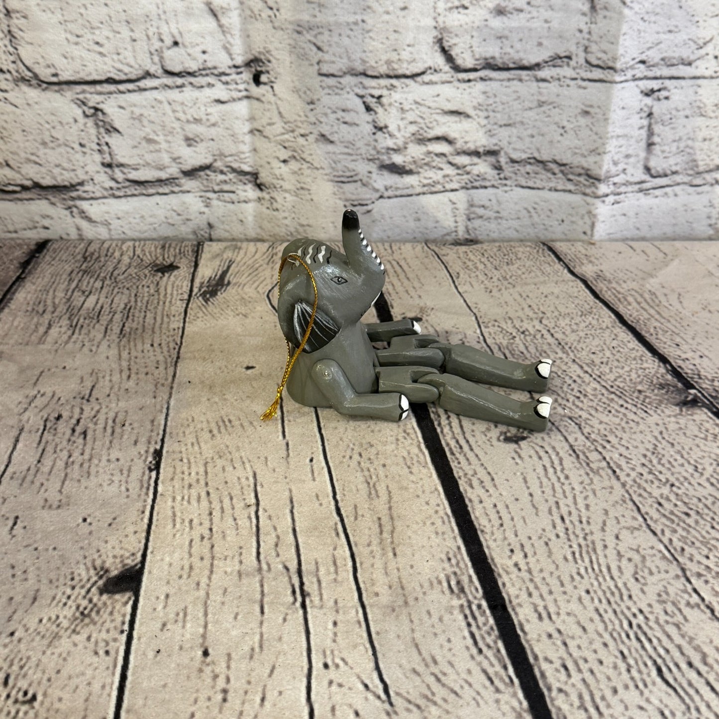10cm Grey Elephant Sitting Animal, Wooden Shelf Ornament Handmade Fairtrade3