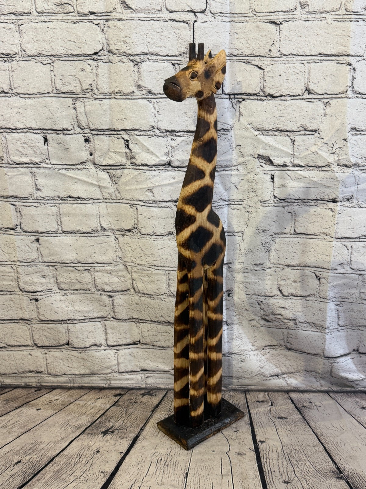 60cm Burnt Wooden Giraffe Standing Single Carved Solid Wood Giraffe Handmade0