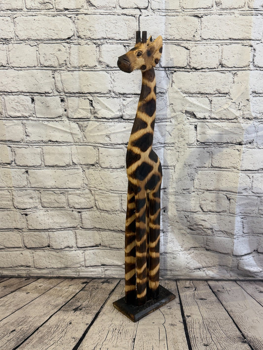 60cm Burnt Wooden Giraffe Standing Single Carved Solid Wood Giraffe Handmade0