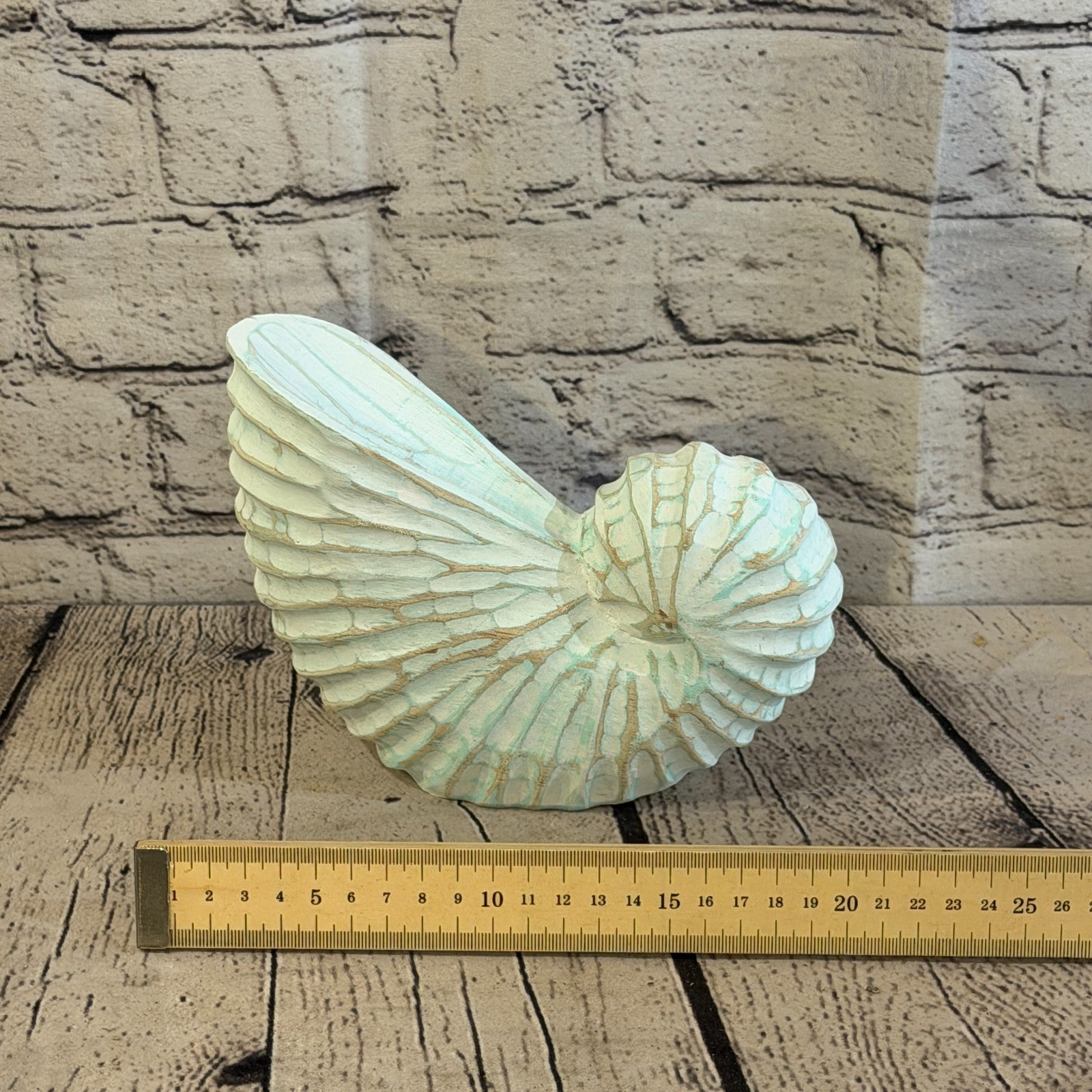20cm Green Shabby Pastel Nautilus Shell Ornament Decor Carved Light Wood Figure6