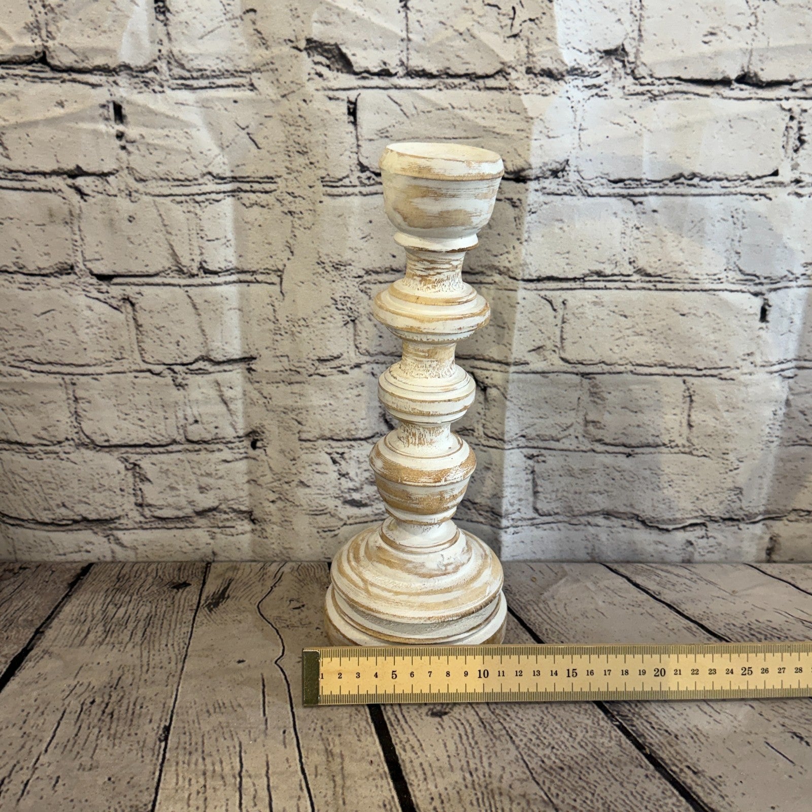 30cm x 10cm White Regal Wooden Vintage Style Candle Stand Shabby Pillar Holders4