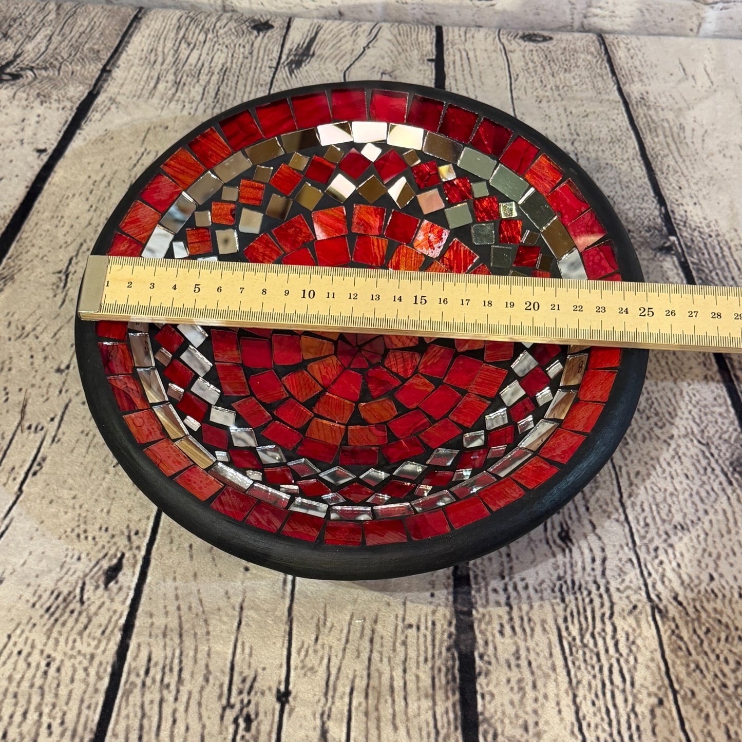 28cm Red Round Mirror Mosaic Handmade Ceramic Glass Tile Bowl Fruit1
