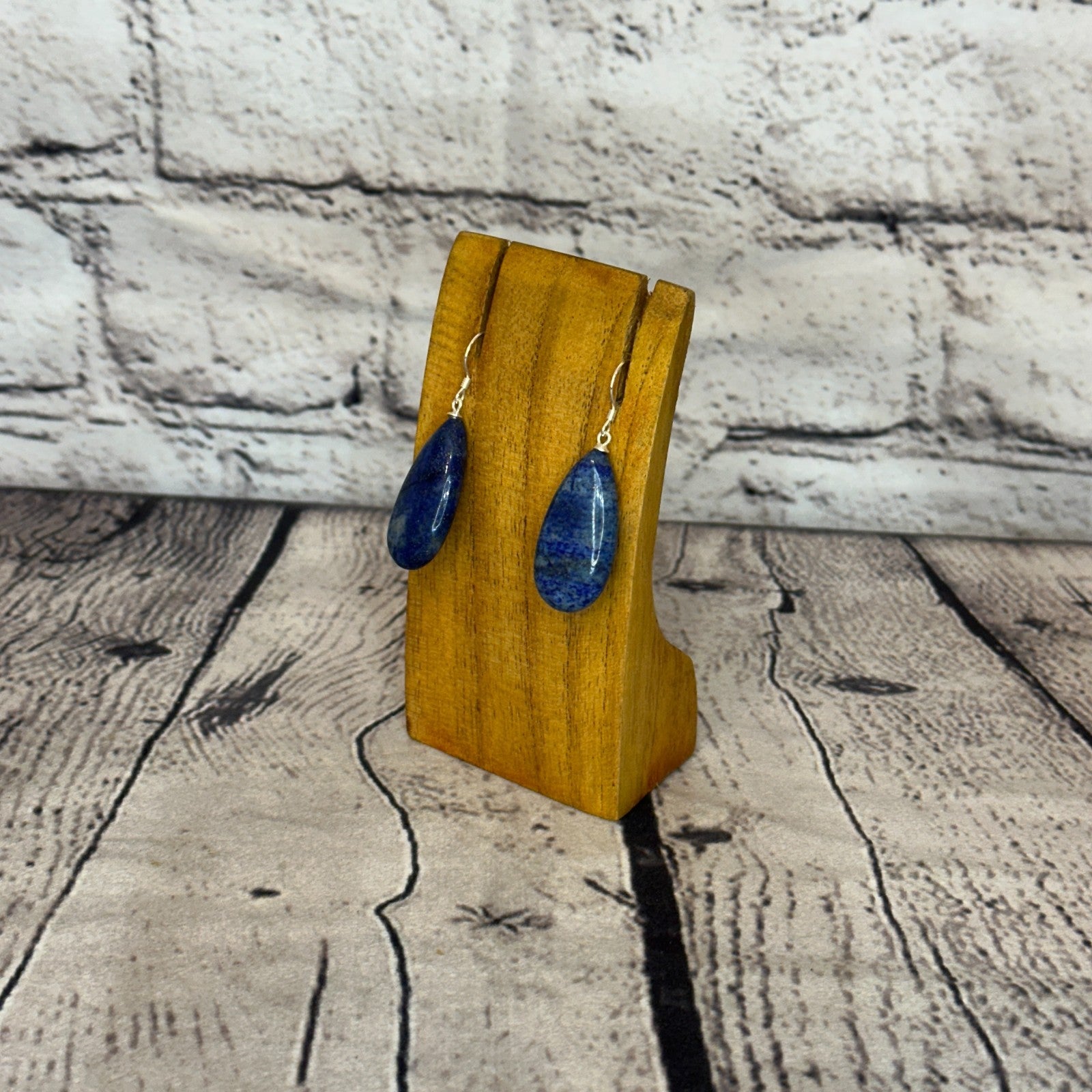 Lapis Lazuli Teardrop Stone 925 Silver Dangle Drop Earrings Handmade Jewellery1