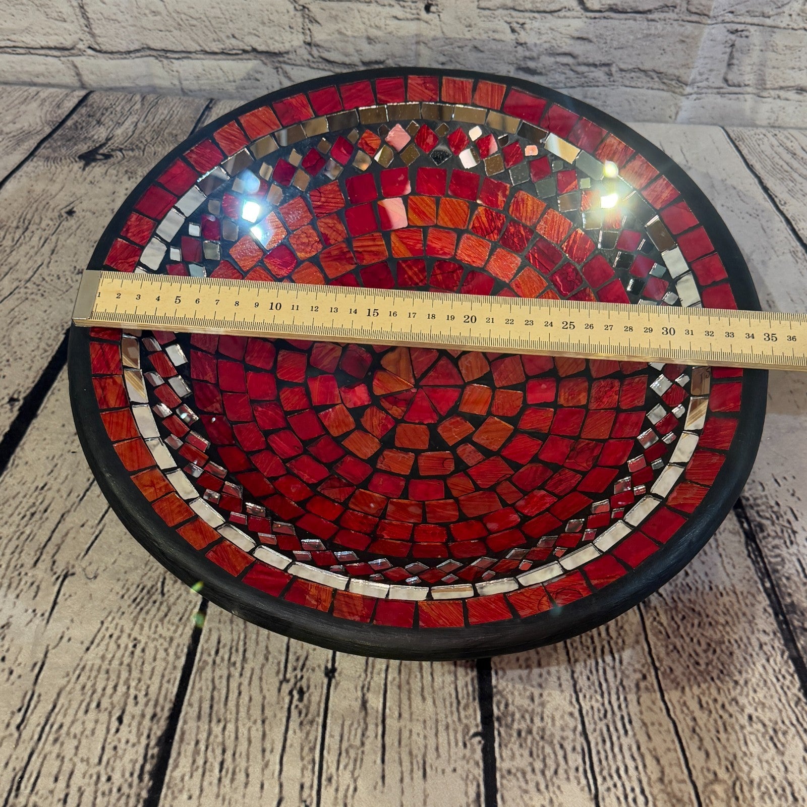 35cm Red Round Mirror Mosaic Handmade Ceramic Glass Tile Bowl Fruit1
