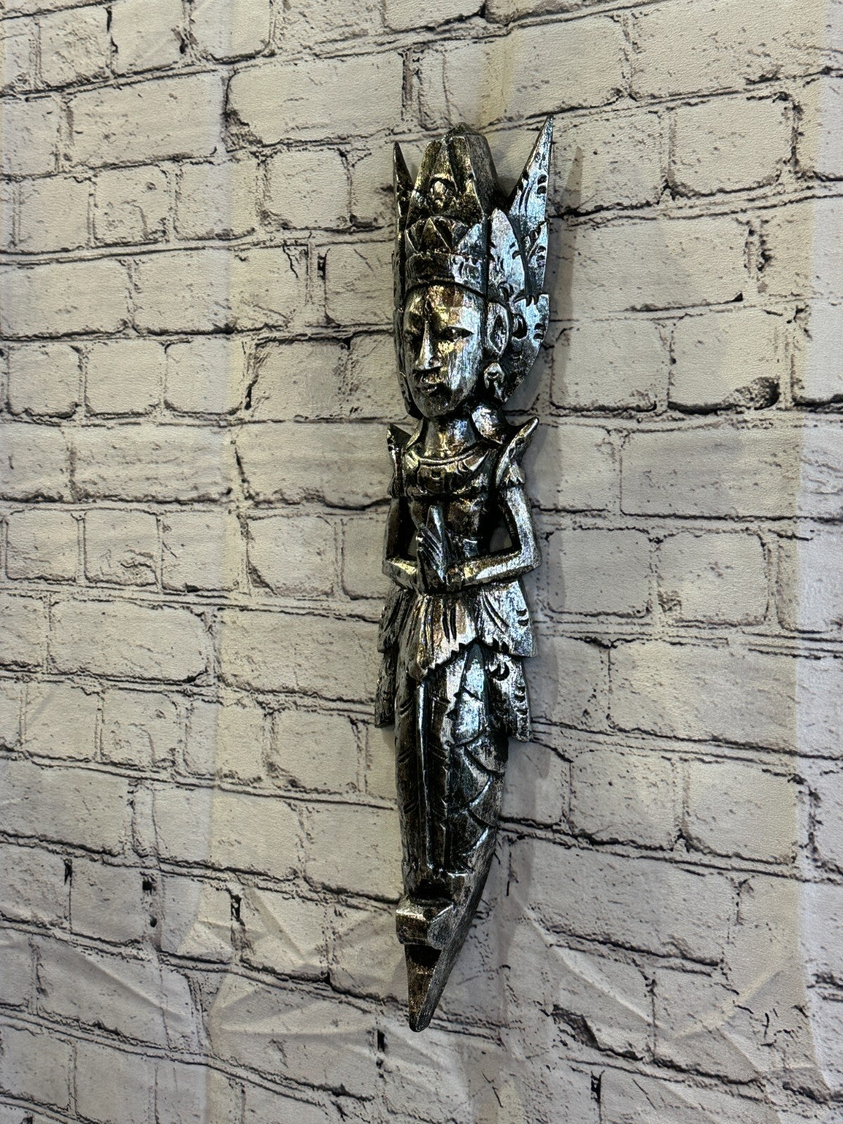 Silver Antique Colour Sita Dewi Bali Rice Goddess Wings Mermaid Wood 50cm Pair2