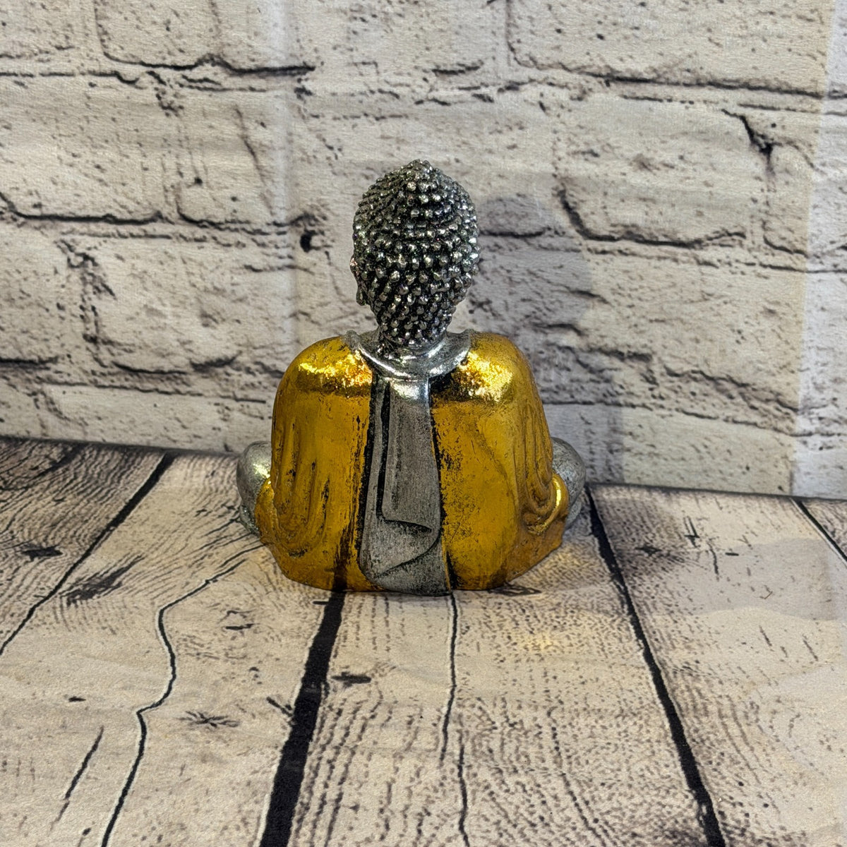Gold & Silver 15cm x 12cm Small Thai Buddha Sitting Statue Resin Hindu4