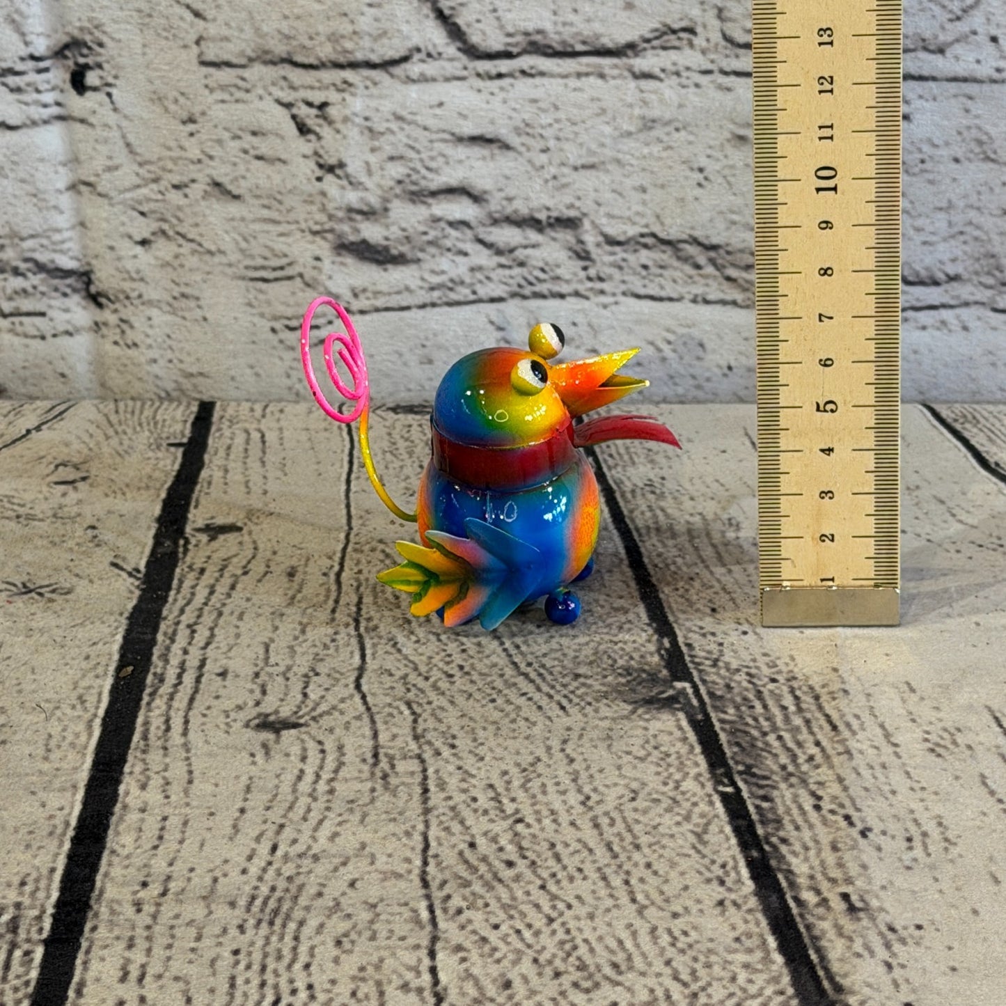 8cm x 8cm Small Scarf Colourful Bird Orange Metal Tin Standing Ornament Statue5