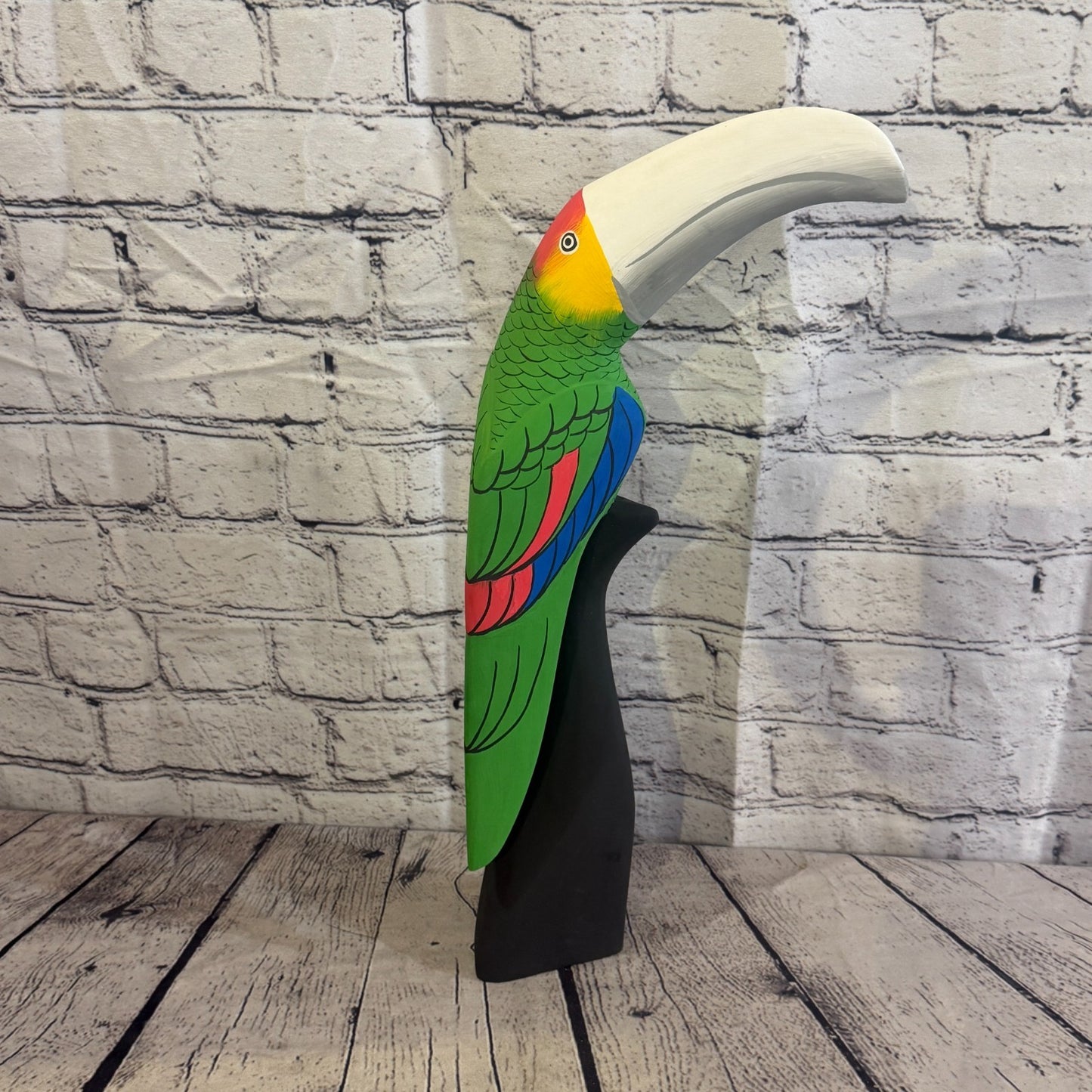40cm Bright Green Toucan Bird Ornament Statue Fair Trade Hand Made Carved Wood0