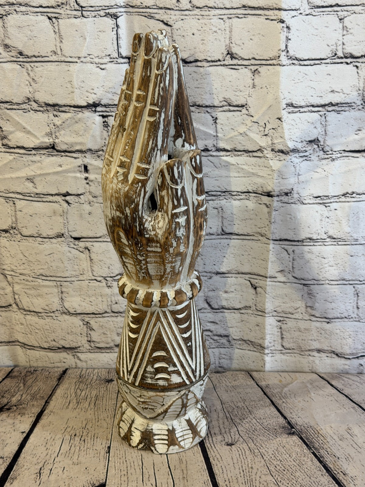 50cm Brown Wooden Hand Carved Praying Hands Incense Holder Two Parts2