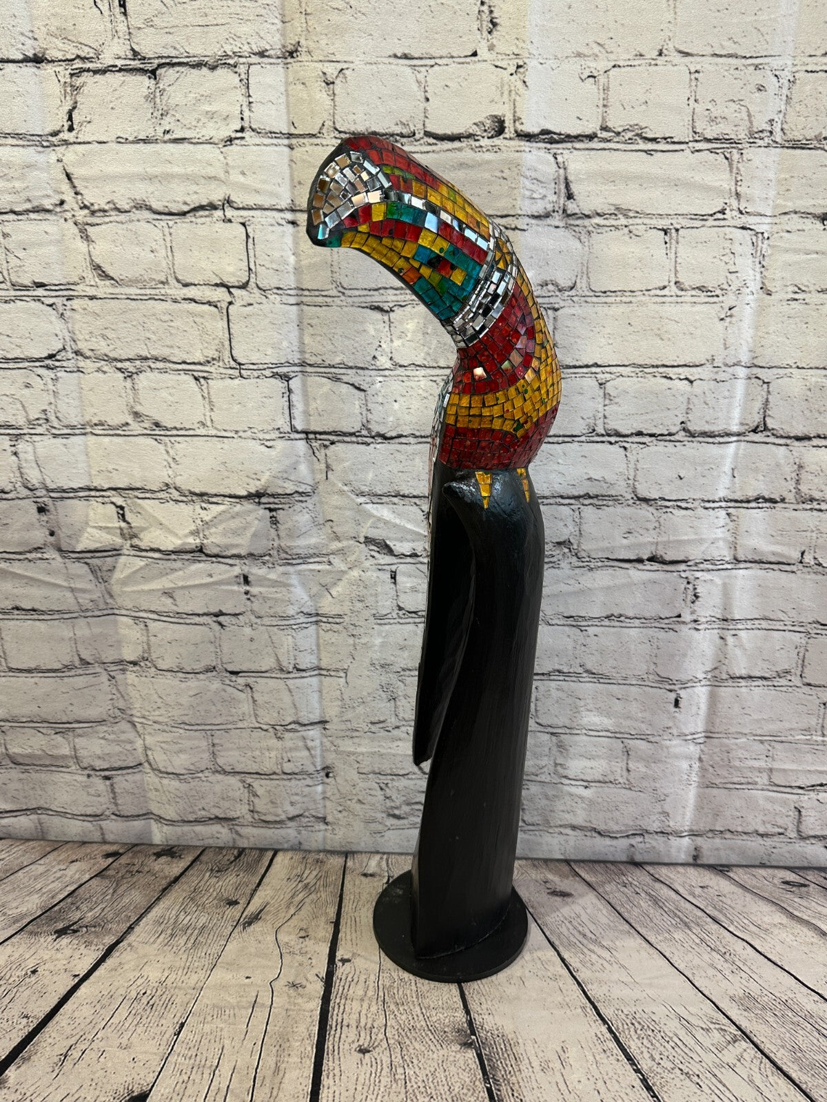 65cm Mosaic Toucan Bird Ornament Statue Fair Trade Handmade Carved Wood Design 41