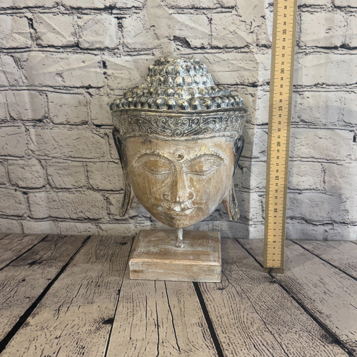 35cm x 25cm Brown Head Buddha Ornament Sculpture Statue Buddhas Hand Carved Wood5