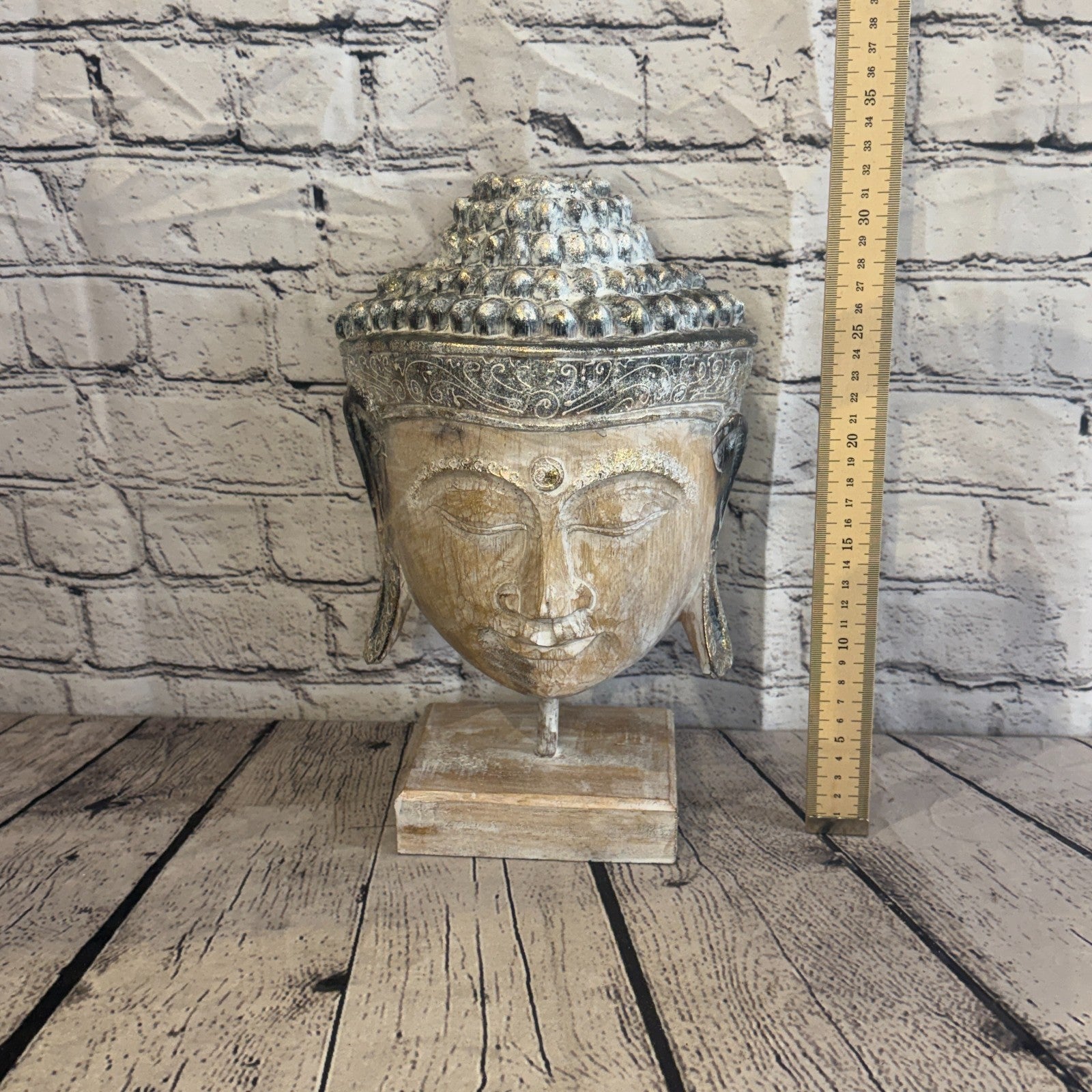 35cm x 25cm Brown Head Buddha Ornament Sculpture Statue Buddhas Hand Carved Wood5