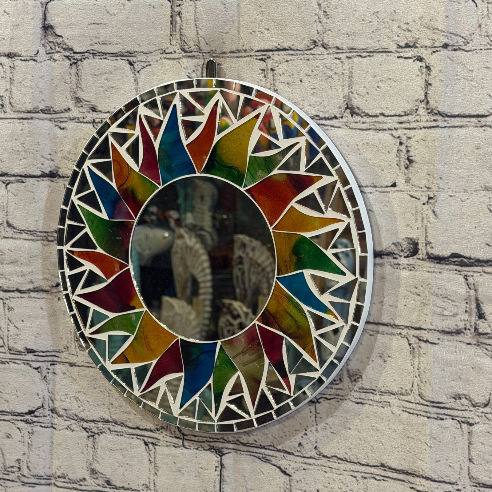 Rainbow White Sun Flame Mosaic Tile Wall Mirror 30cm x 30cm 12 Inches Handmade1