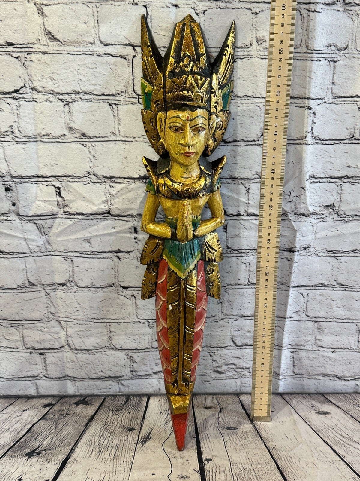 Old Antique Colour Sita Dewi Bali Rice Goddess Wings Mermaid Wood 60cm Pair5