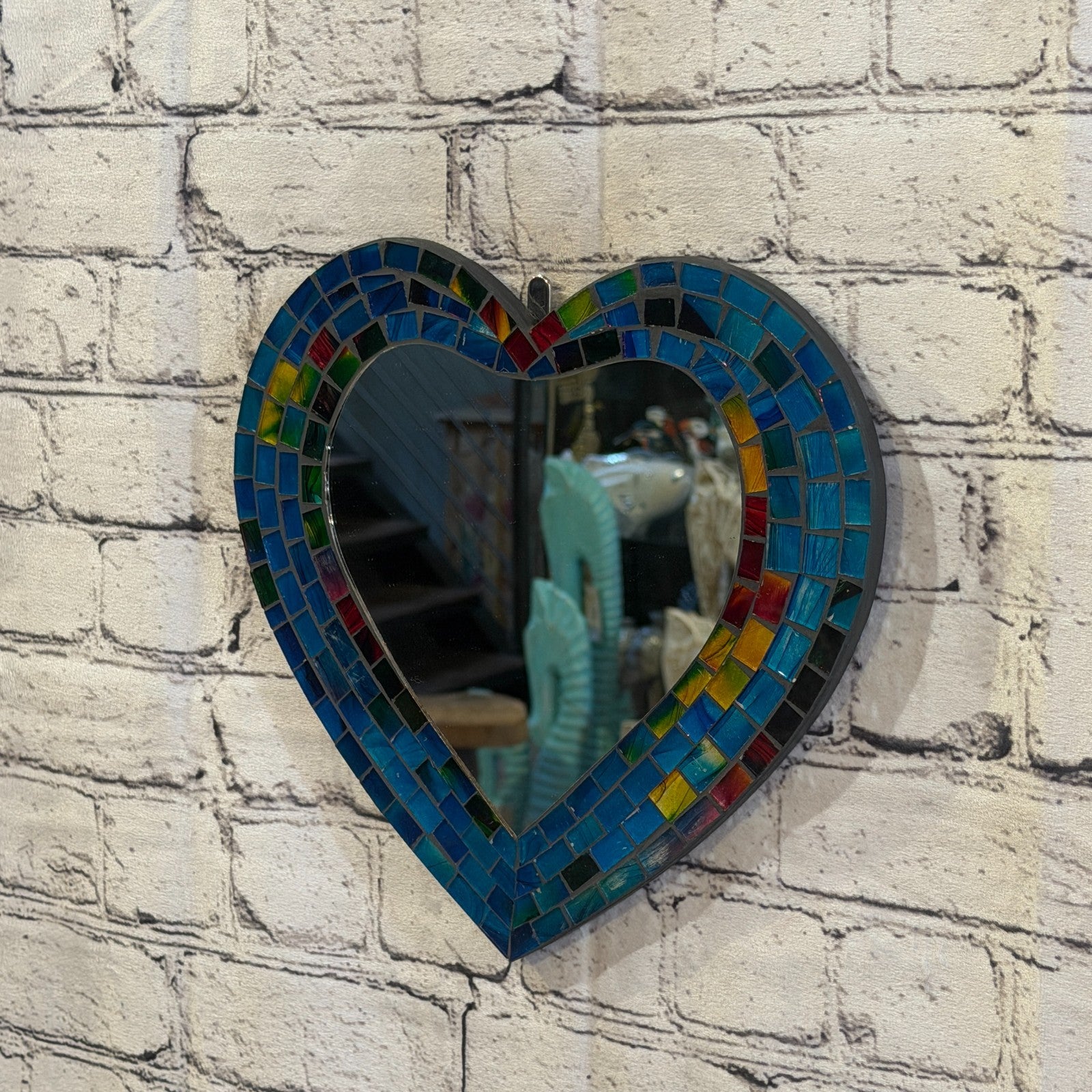 Blue Heart Shape Mosaic Tile Wall Mirror 28cm x 25cm 10 Inches Handmade New1