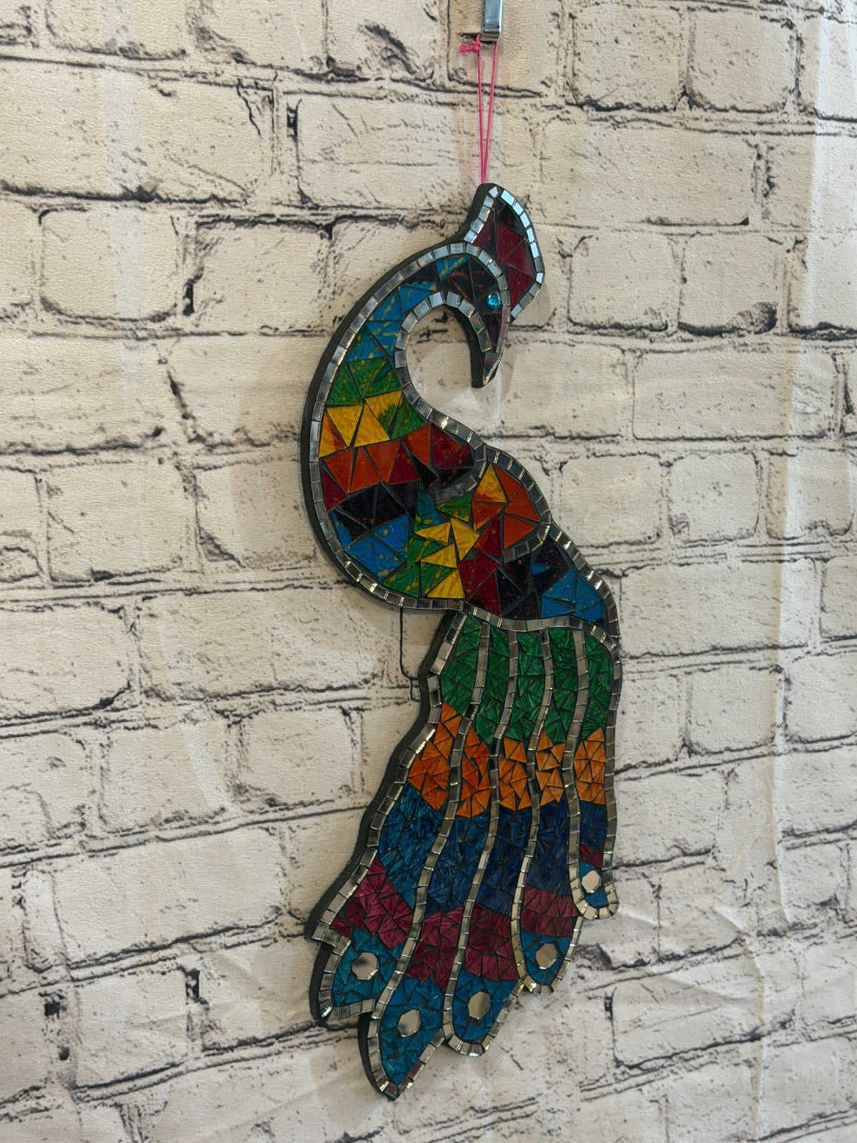 Rainbow Mulitcoloured Peacock Mosaic Tile Wall Mirror 45cm x 20cm Handmade New0