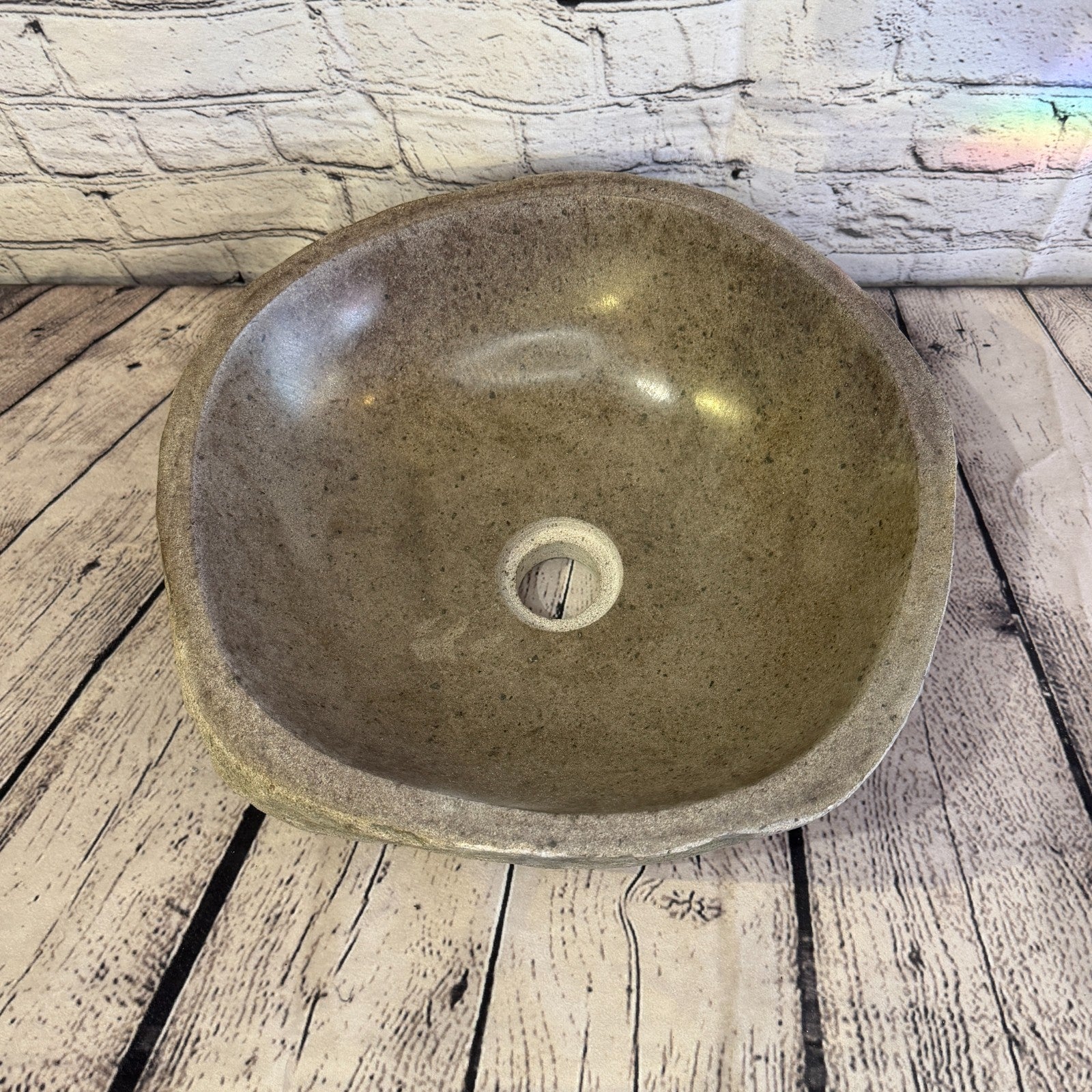 35cm x 33cm Wash Basin Bathroom Counter Top Washing River Stone Bowl Sink No 256