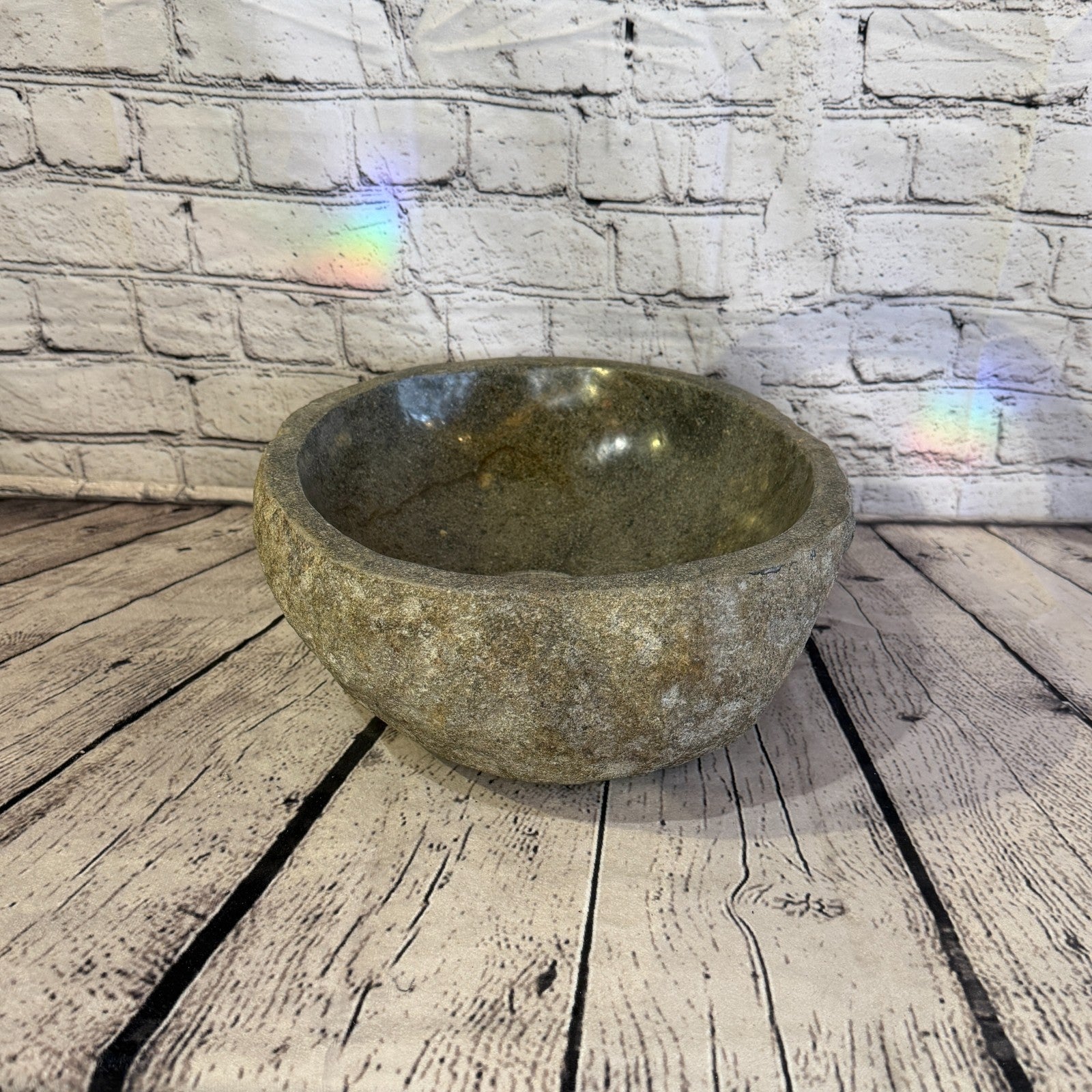 32cm x 29cm Wash Basin Bathroom Counter Top Washing River Stone Bowl Sink No 233
