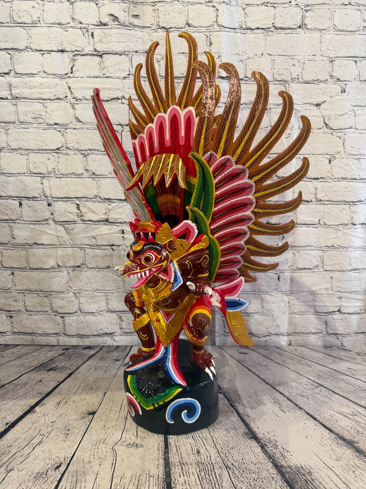 70cm Red Balinese Carved Sculpture Winged Garuda Painted Wood  Vishnu Hindu0