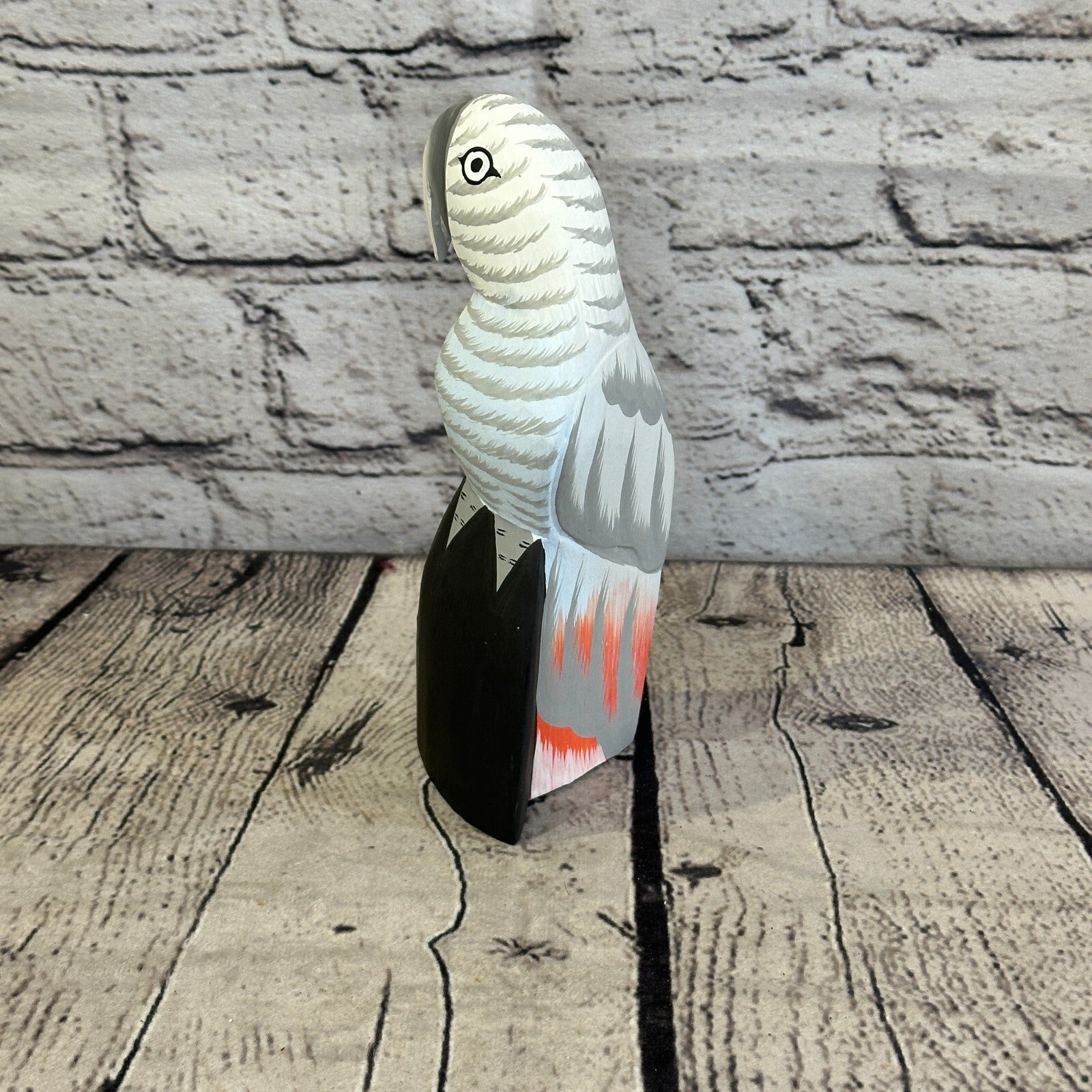 15cm Grey Parrot Bird Ornament Statue Fair Trade Hand Made Carved Wood5