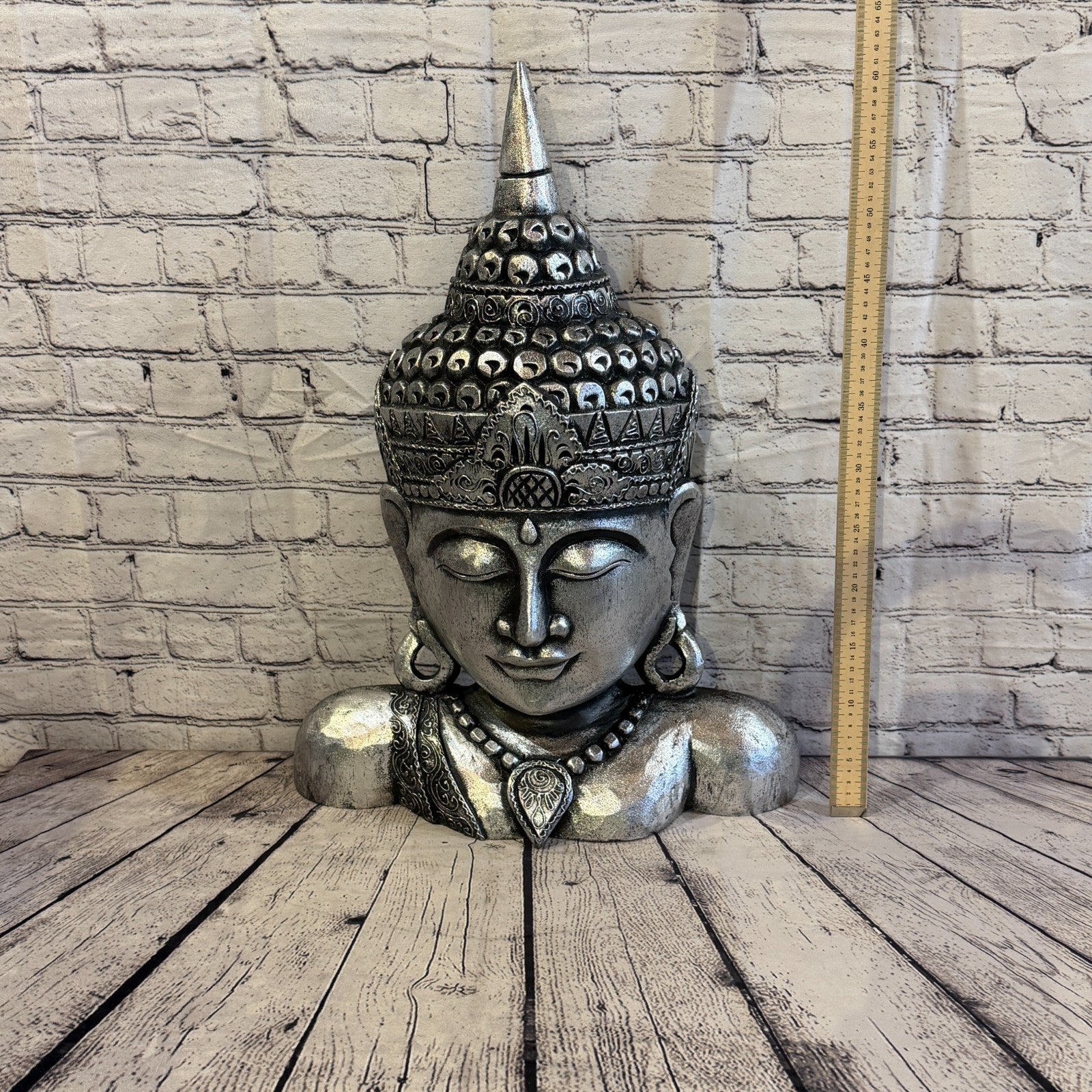 60cm Silver Head Shoulder Buddha Ornament Sculpture Statue Buddhas Handcarved4