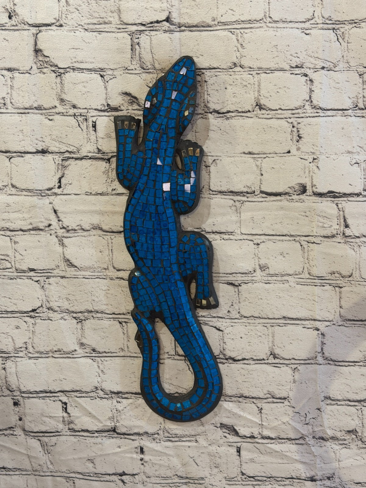 50cm Gecko Light Blue Mosaic Wall Hanging Wooden Ornaments Wood Carving2