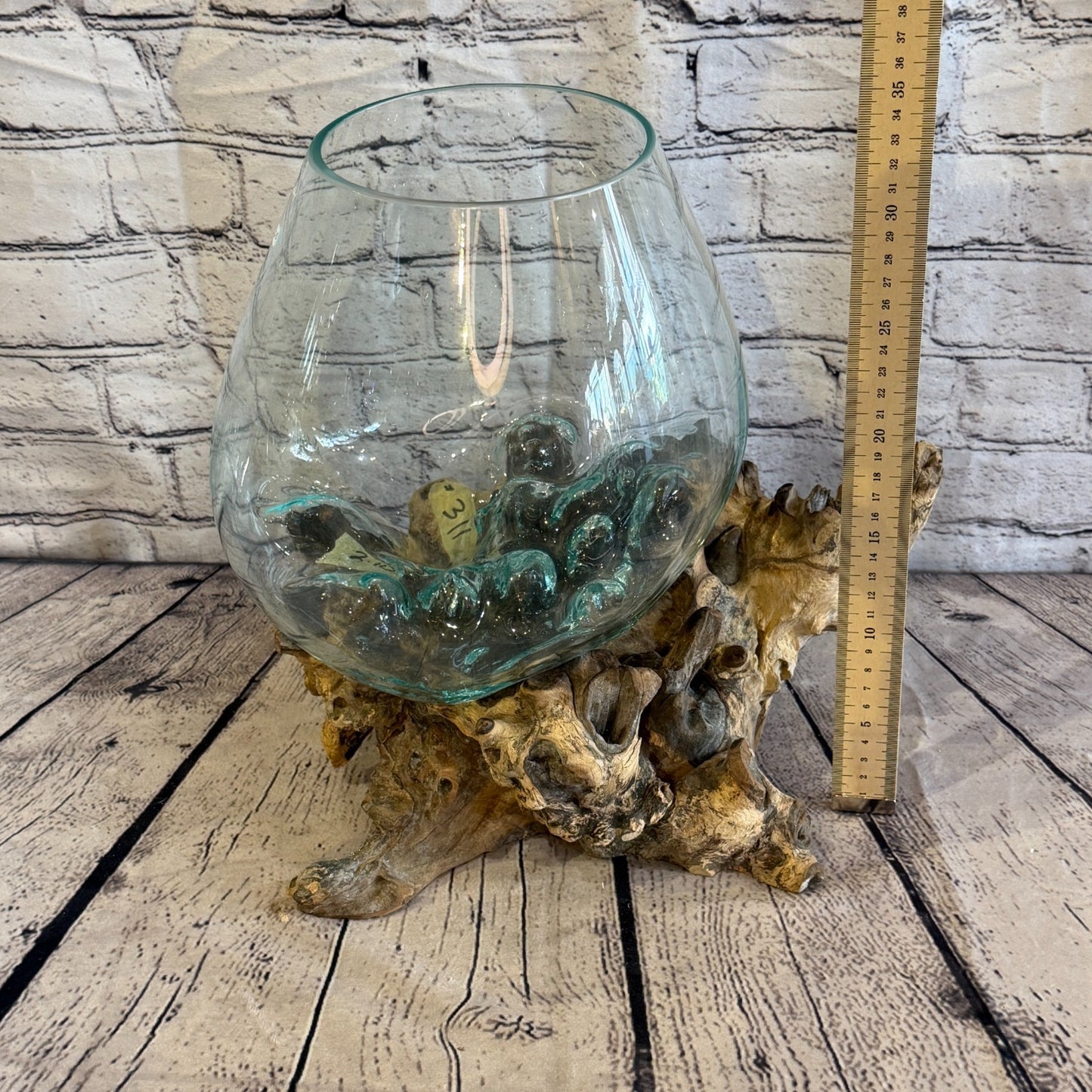 35cm Tall Clear Colour Melted Glass Wood Decorative Vase Glass Sculpture Crafted4