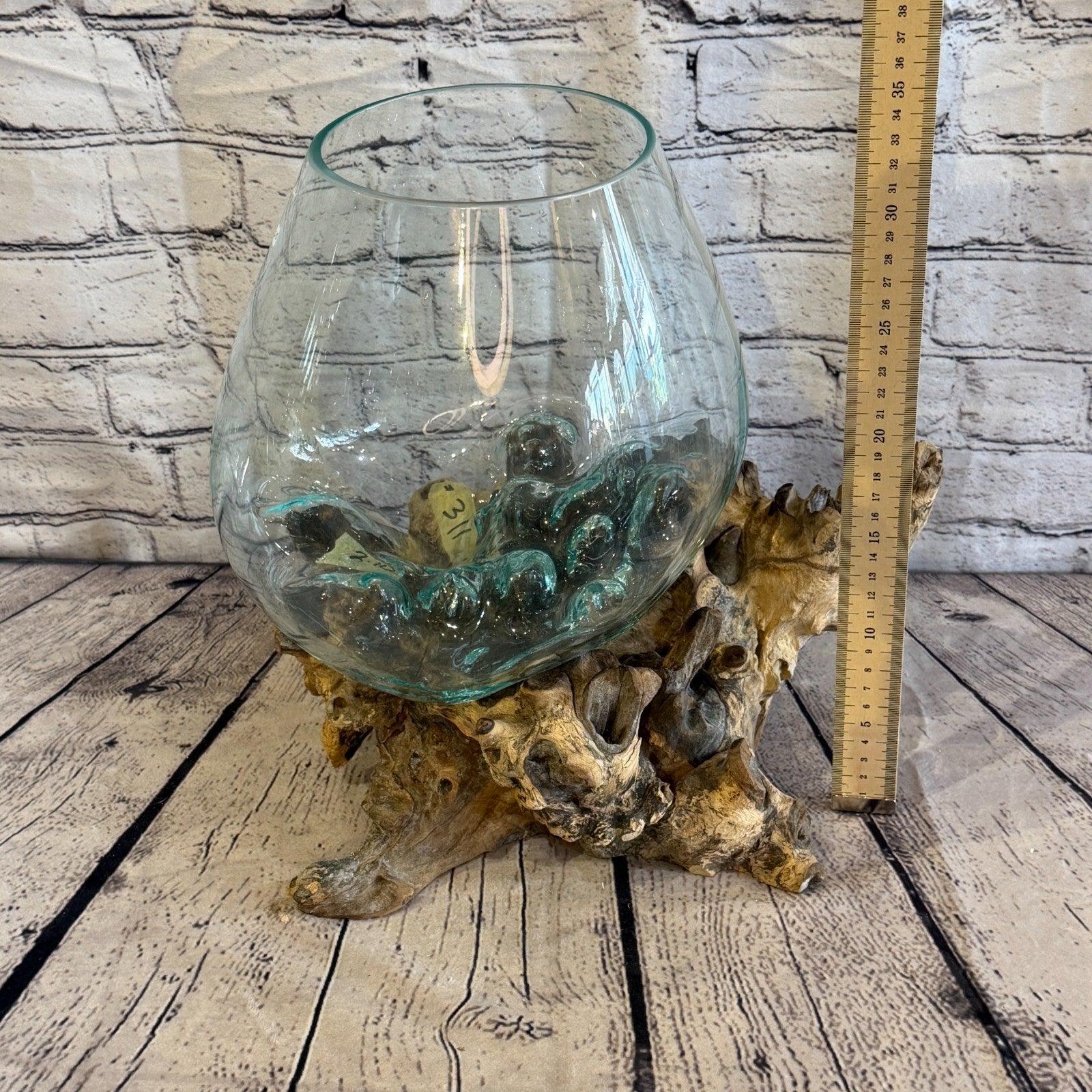 35cm Tall Clear Colour Melted Glass Wood Decorative Vase Glass Sculpture Crafted4