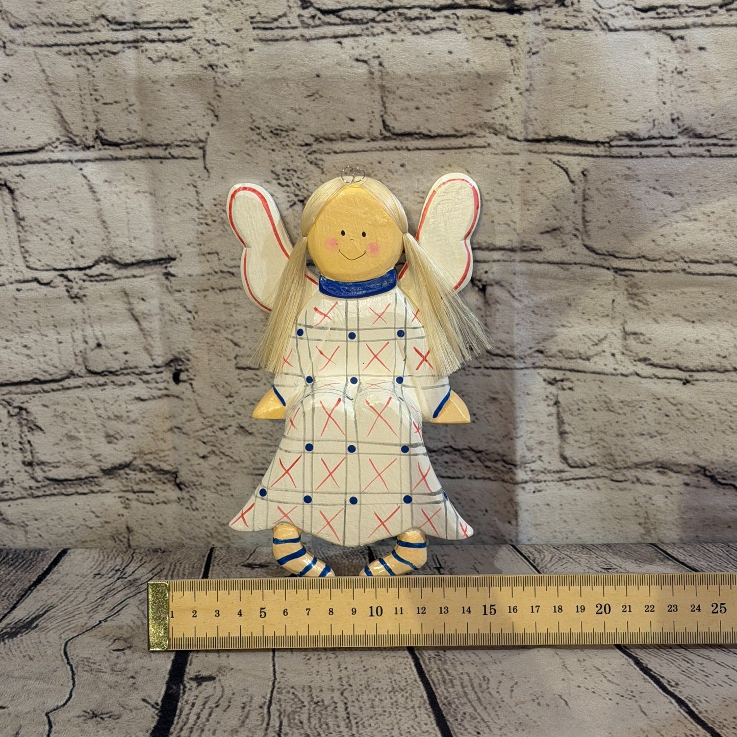 20cm White Shelf Sitter Angel Figurine Folk Art Wood Fabric Baltic Handmade3