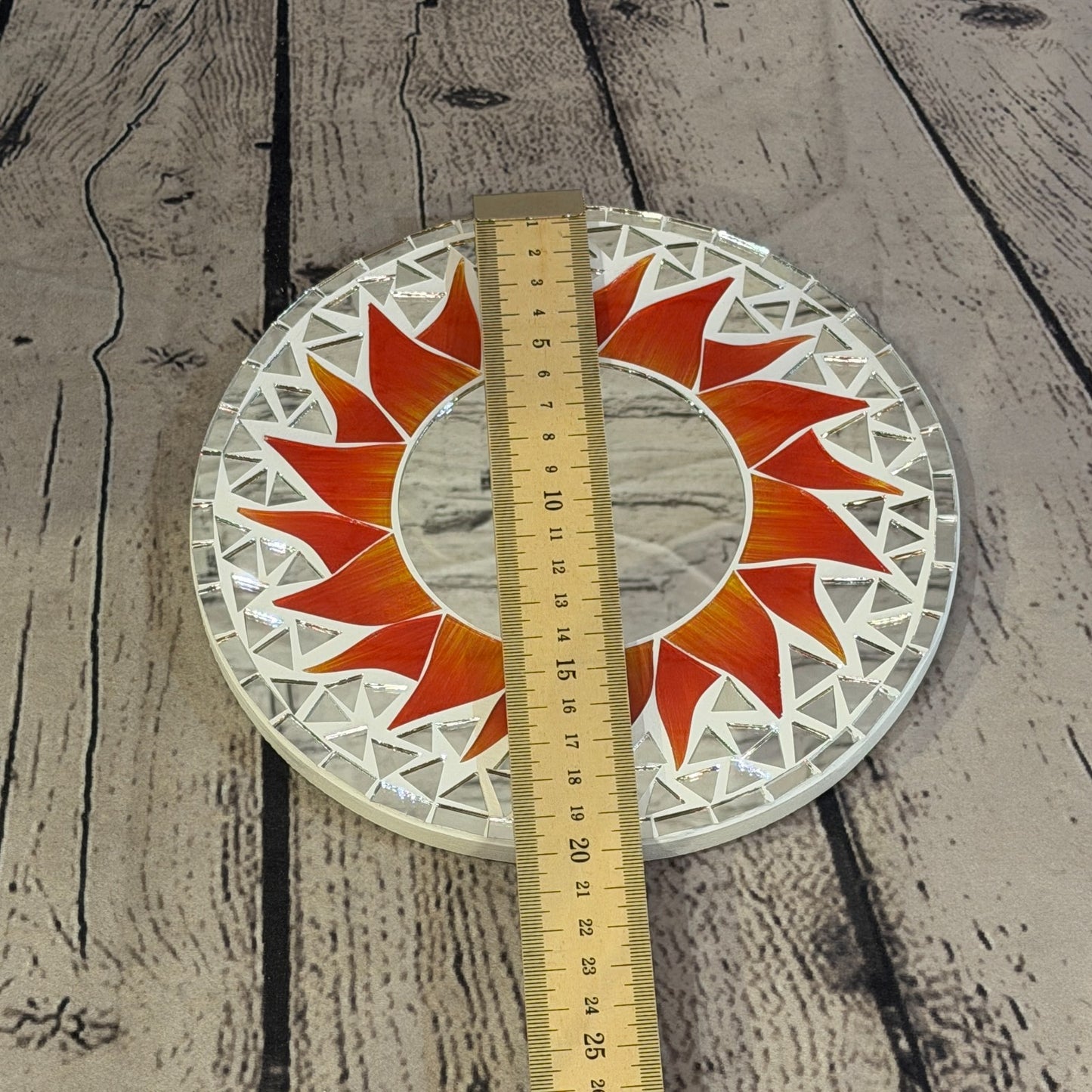 Red Sun Flame Mosaic Tile Wall Mirror 20cm x 20cm 8 Inches Handmade4