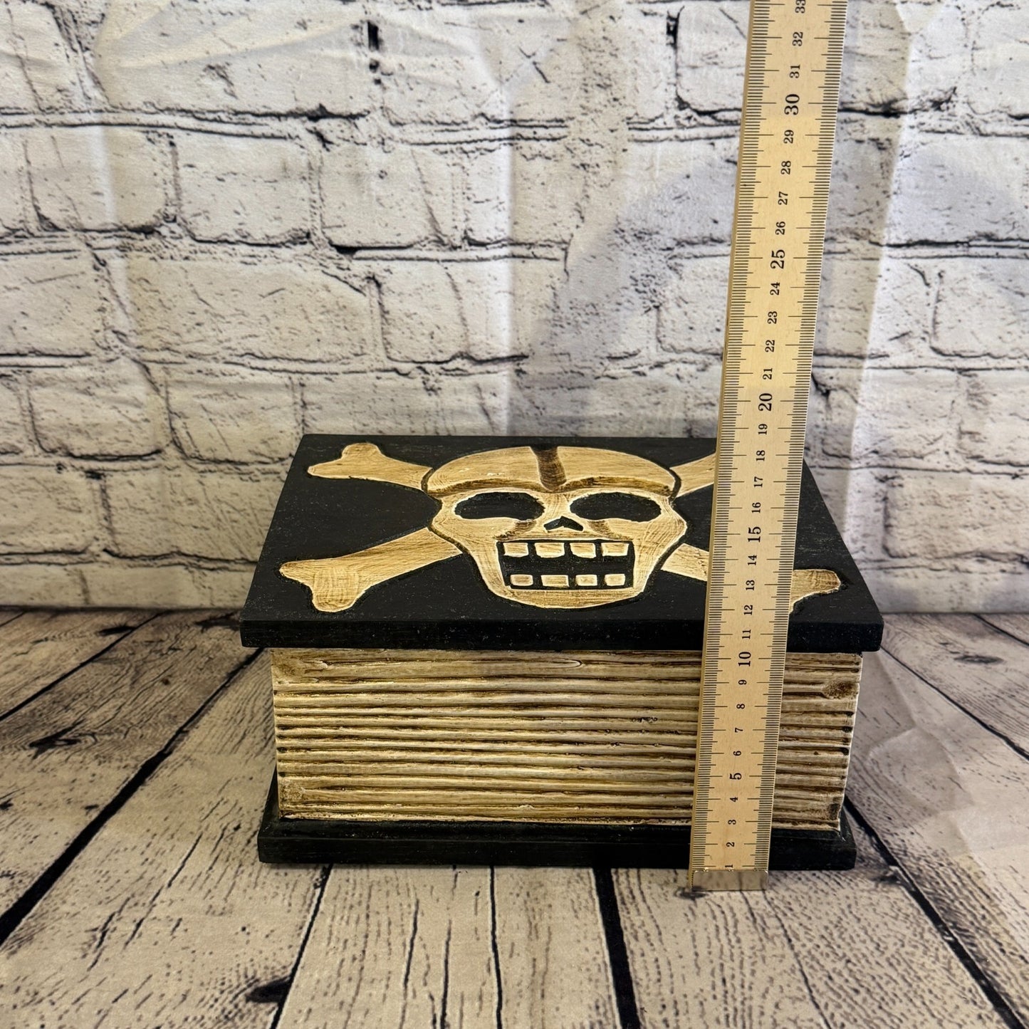 22cm x 18cm x 10cm Book Wood Gothic Skeleton Skull Coffin Jewellery Trinket Box8