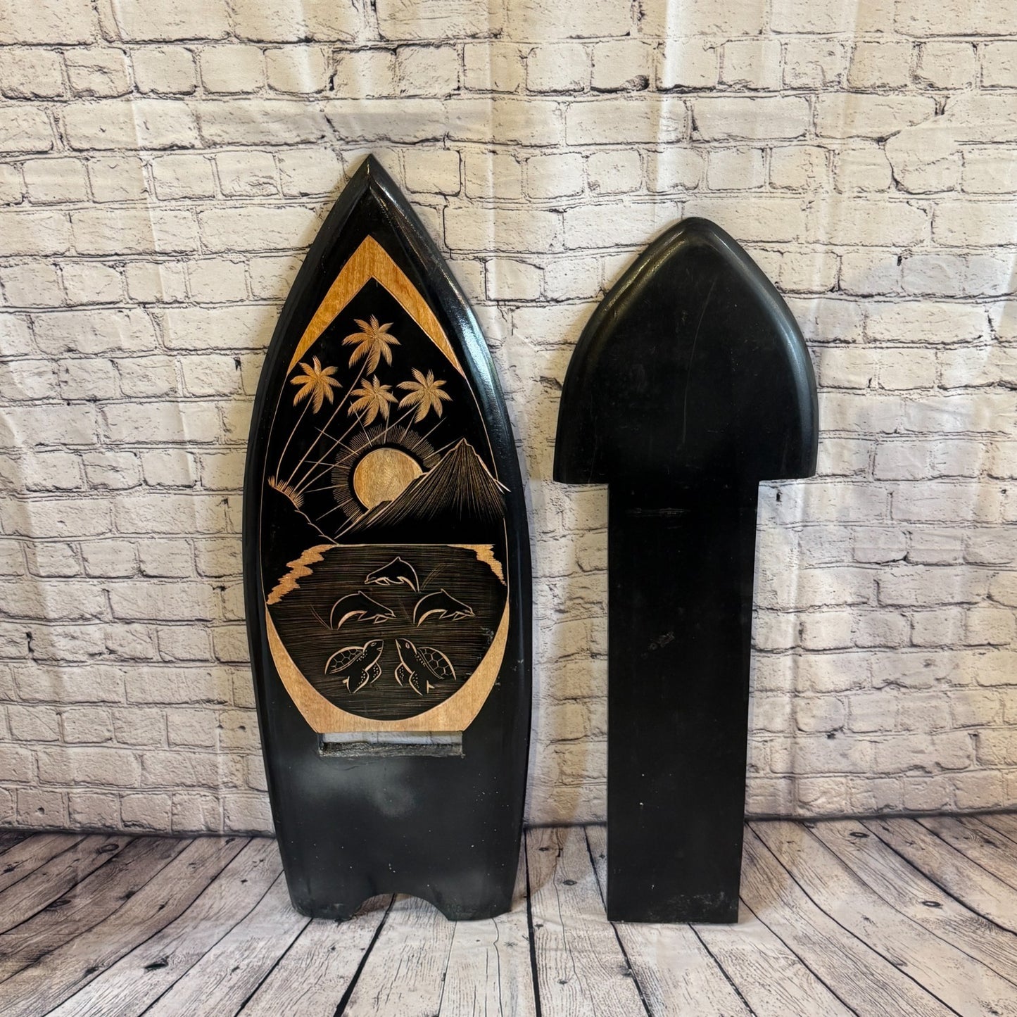 100cm Carved Surf Board Shape African Birthing Chair Hand Carved Wooden Tribal1
