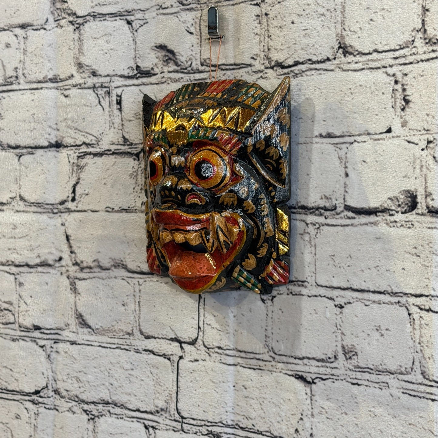 Medium Wooden Black Barong Wall Mask 15cm x 15cm Handmade And Fairtrade Hindu1