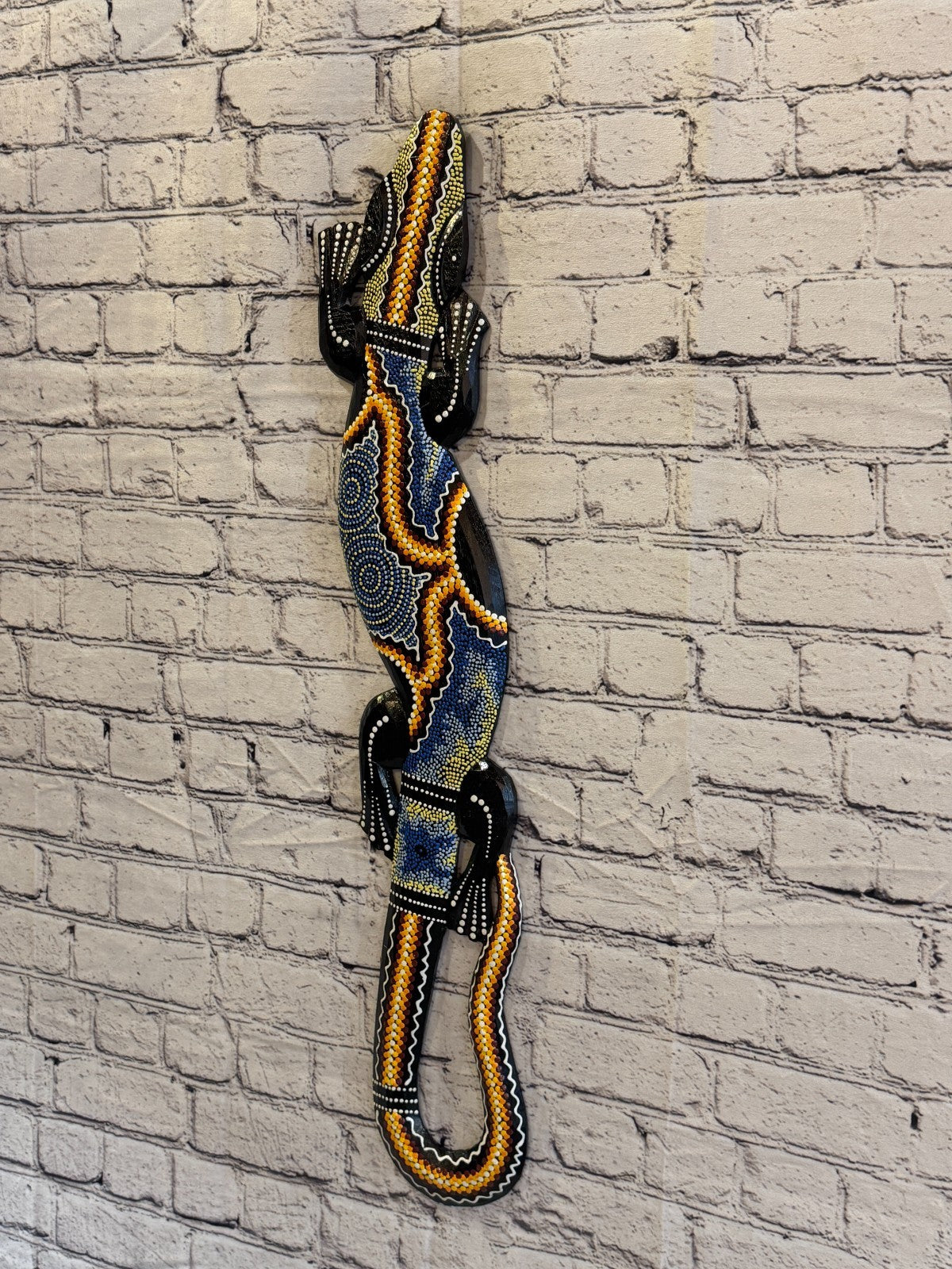 80cm Gecko Carved Wooden Dot Painted Ethnic Tribal Tiki Wall Art No 3 New1